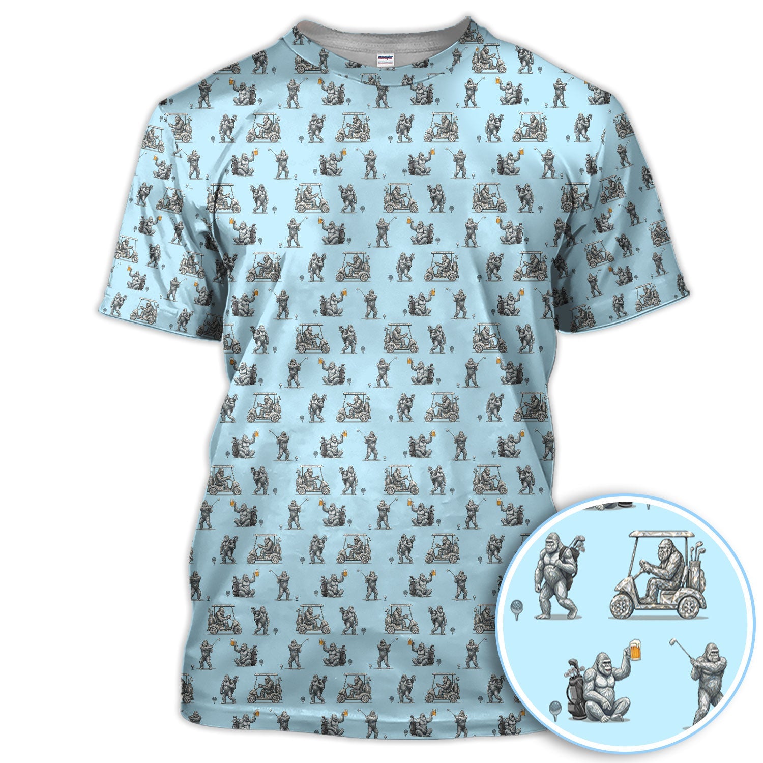Funny Bigfoot Pattern Golf Shirt, Squatch Bigfoot Golf Polos, Crazy Golf Gift For Men
