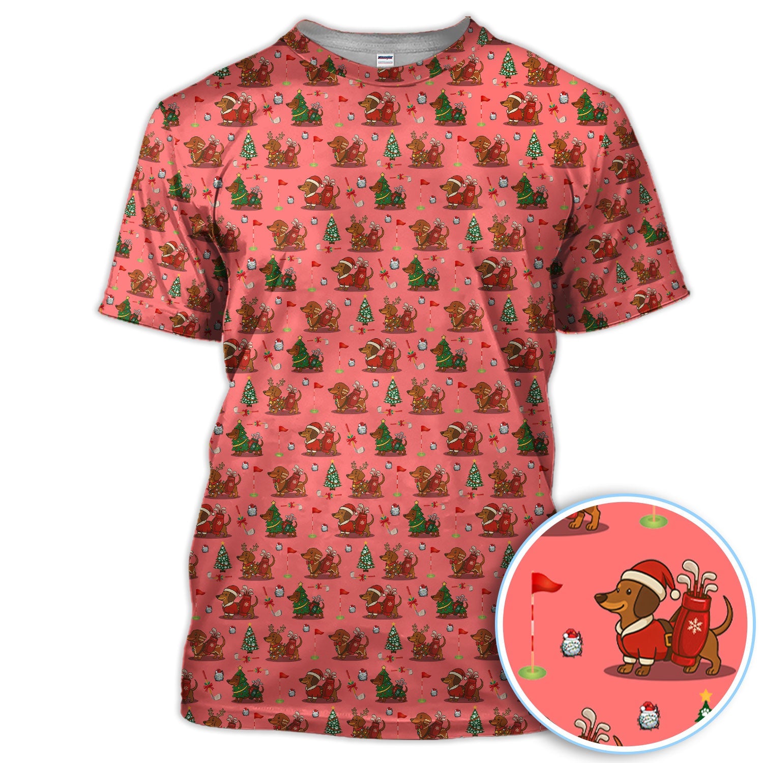 Christmas Dachshund Golf Polos, Cute Holiday Dog Golfer Shirt, Xmas Golf Gift For Golfer