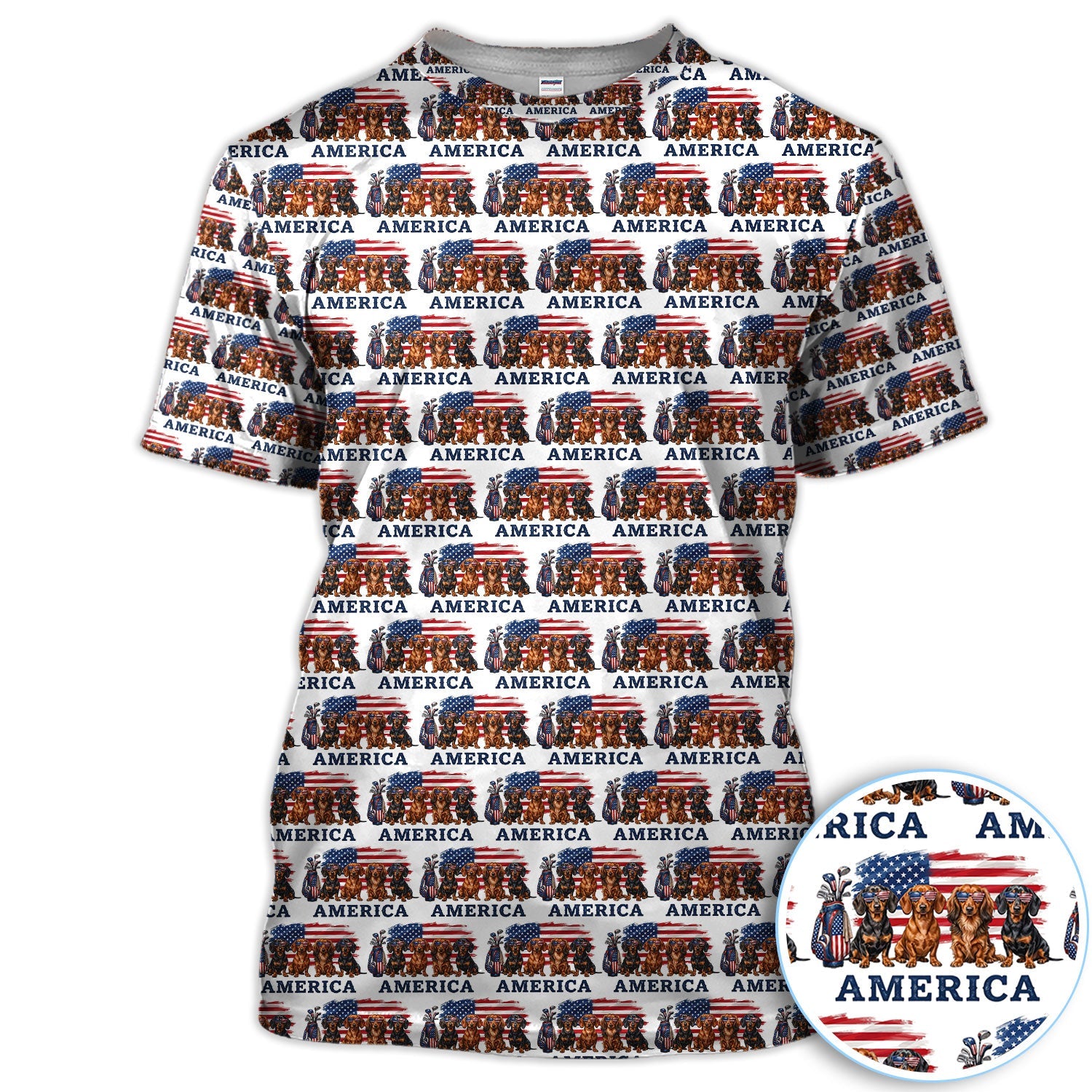Dachshund America Pattern Golf Polos, Crazy Dachshund Golf Shirt For Men, Funny Golf Shirt