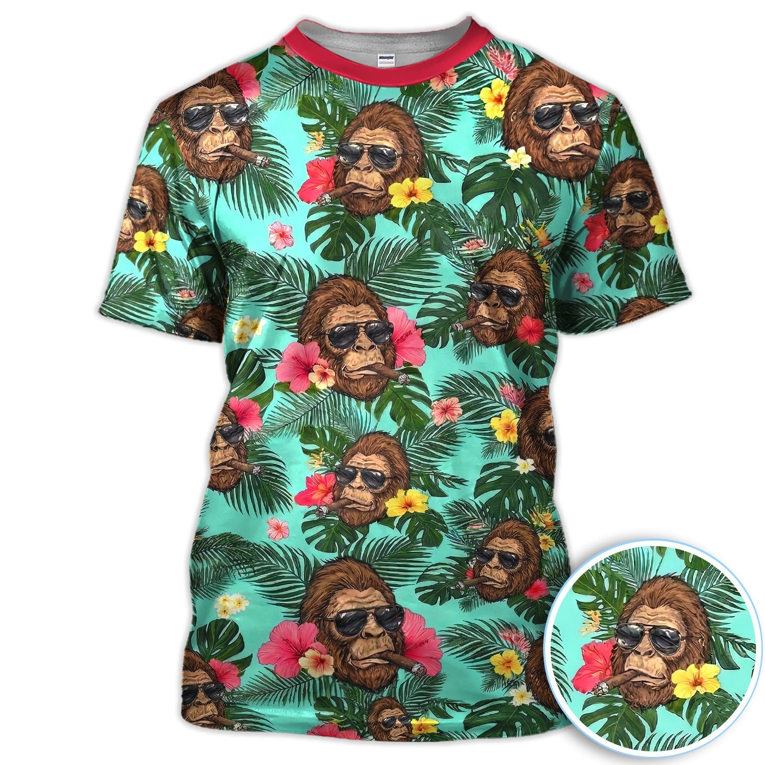 Funny Bigfoot Hawaiian Golf Polo Shirt, Smoking Sasquatch Tropical Aloha Shirt for Men