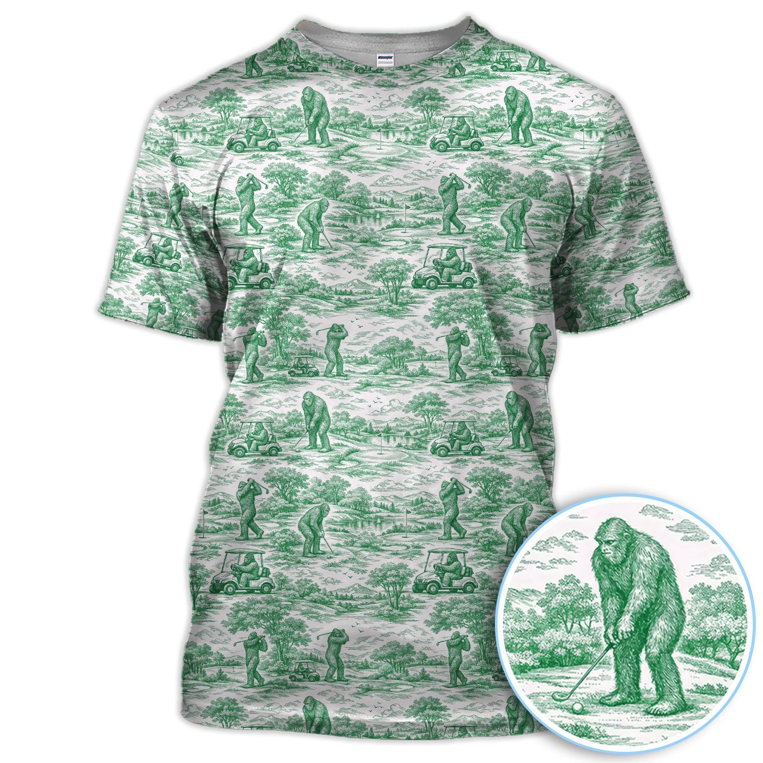 Crazy Bigfoot Pattern Golf Polos, Funny Sasquatch Golf Shirt For Men, Golf Gift For Golfer