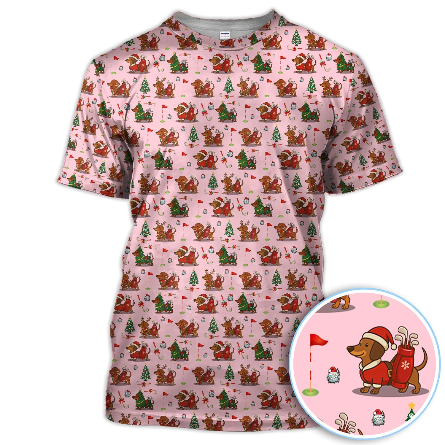 Christmas Dachshund Golf Polos, Cute Holiday Dog Golfer Shirt, Xmas Golf Gift For Golfer