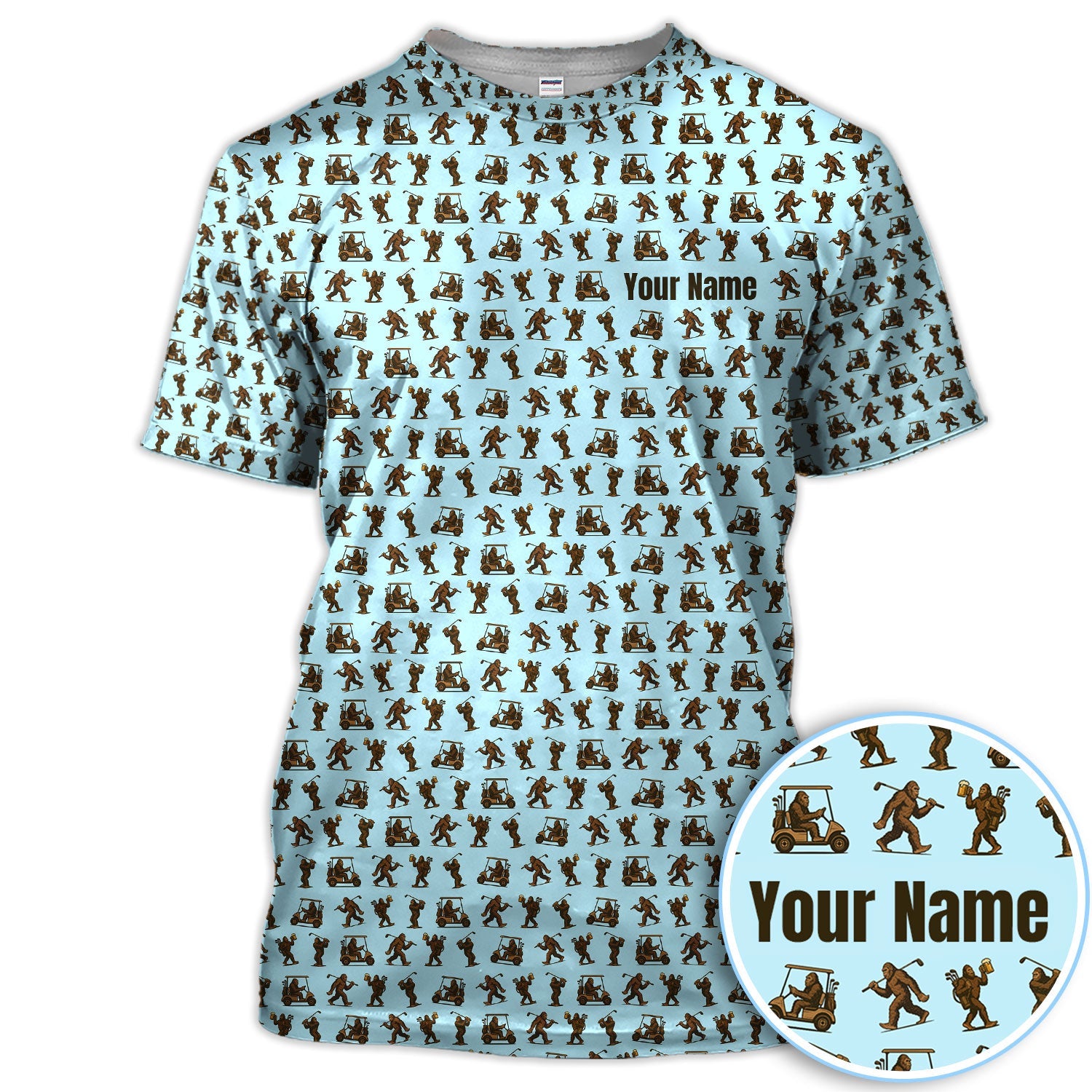 Personalized Bigfoot Golf Polos, Sasquatch Pattern Golf Shirt For Men, Crazy Golf Shirt