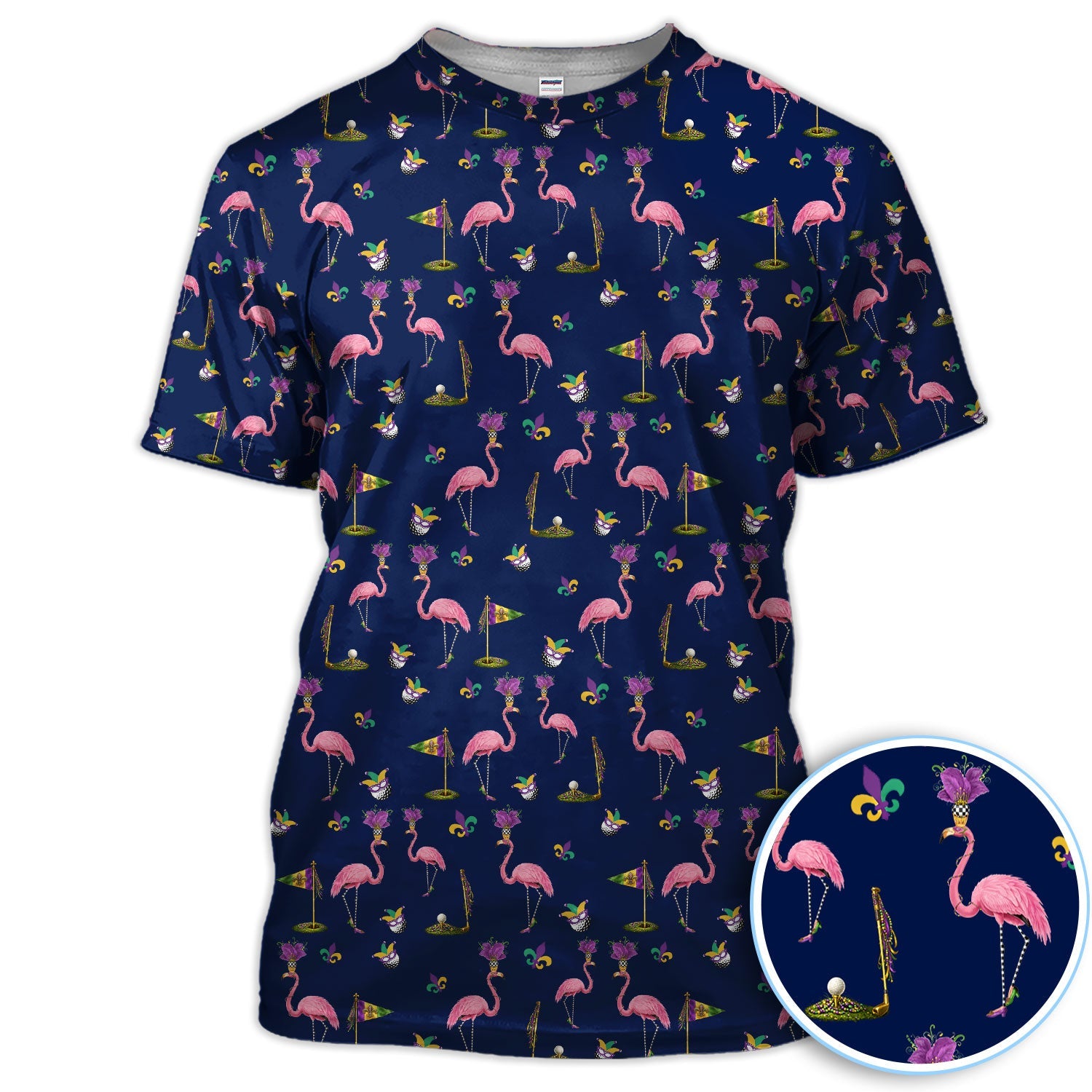 Flamingo Mardi Gras Golf Polos For Golfer, Funny Holiday Pattern Golf Shirt, Golf Gift For Men