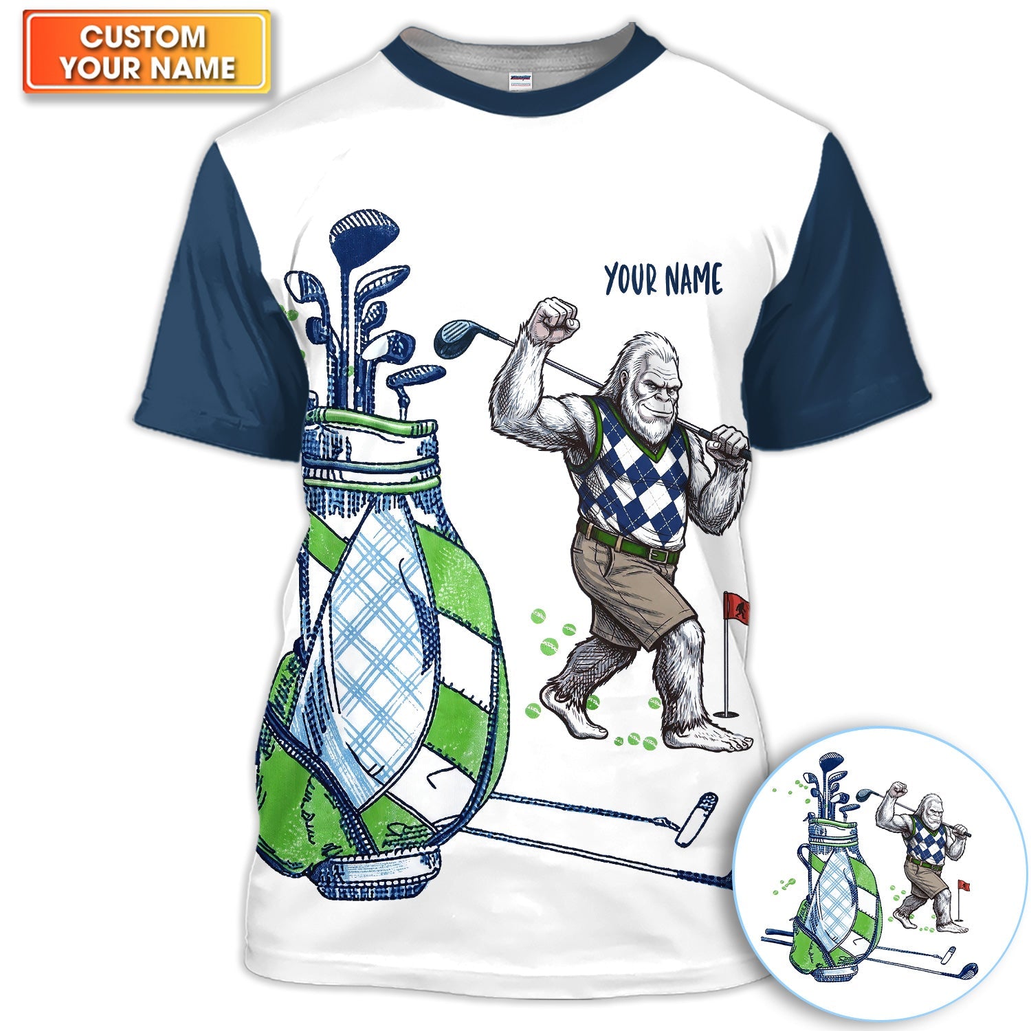 Custom Name Gorilla Golf Polo Shirt, Funny Bigfoot Golfer Shirt Pattern For Men, Unique Sasquatch Golf Outfit
