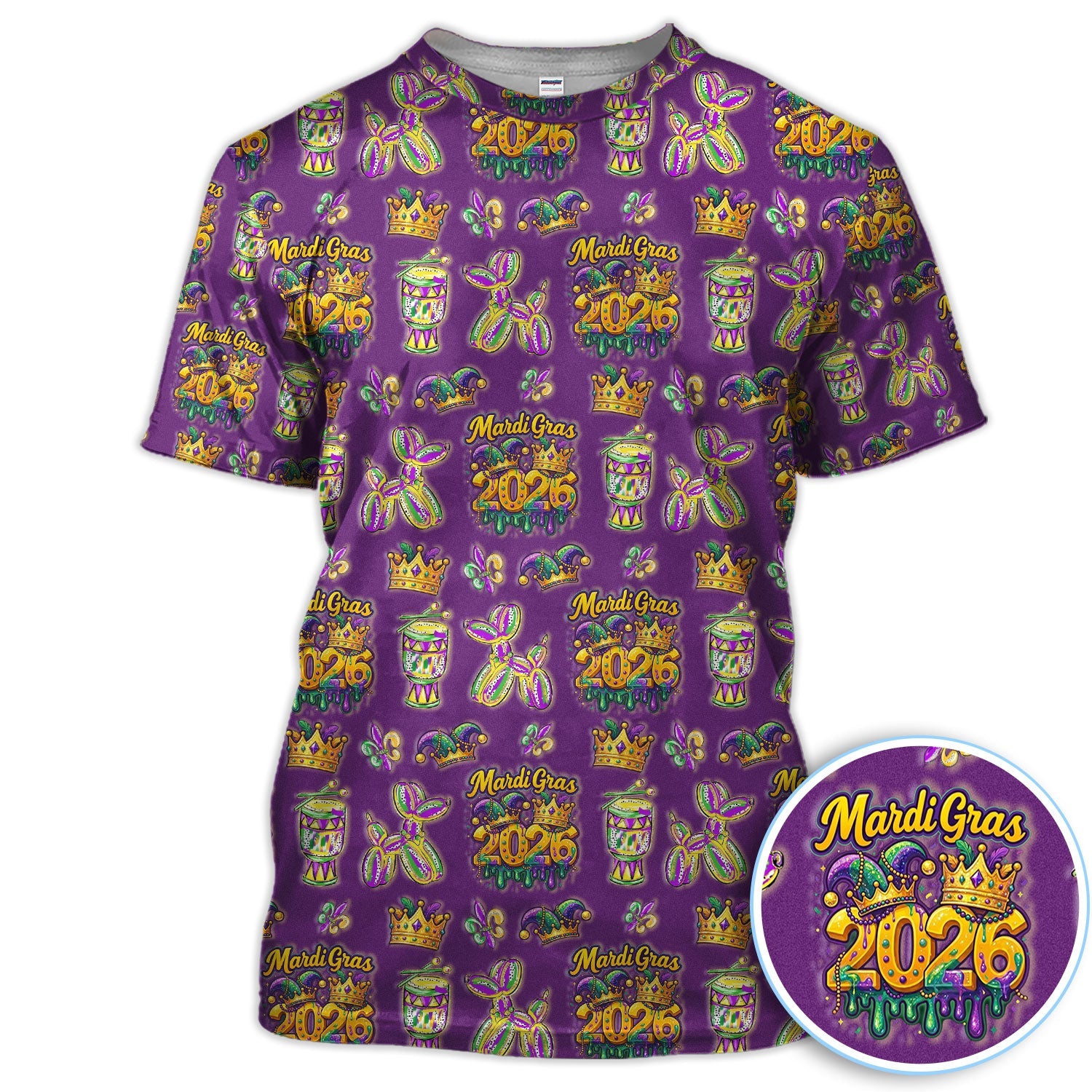 Mardi Gras 2026 Golf Polos For Golfer, Festive Crown Mask Pattern Golf Shirt, Golf Gift For Men