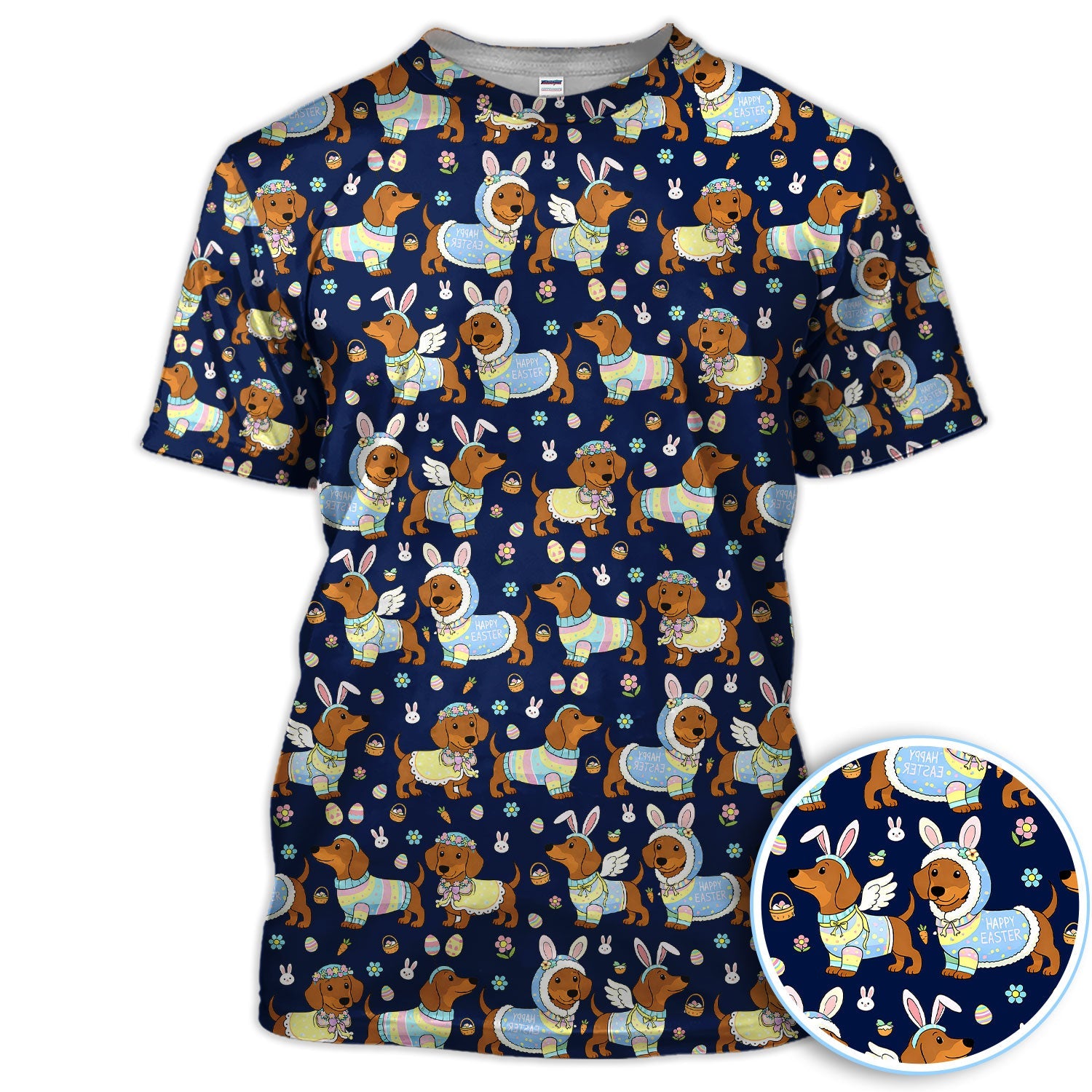 Dachshund Happy Easter Golf Polos, Easter Wiener Dog Pattern Golf Shirt, Golf Gift For Golfer