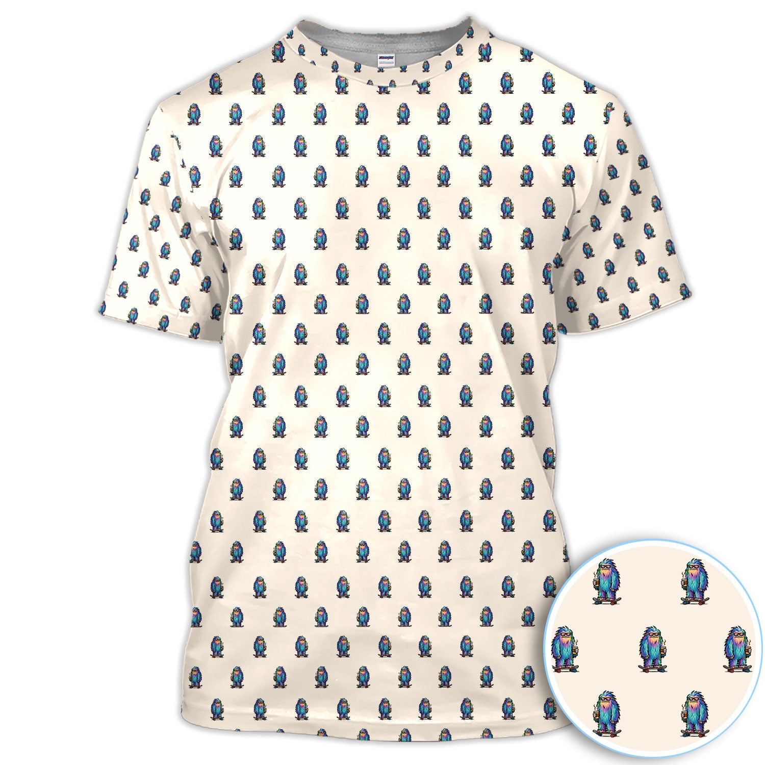 Funny Yeti Pattern Golf Polos, Bigfoot Coffee Skateboard Golf Shirt, Crazy Golf Shirts For Men
