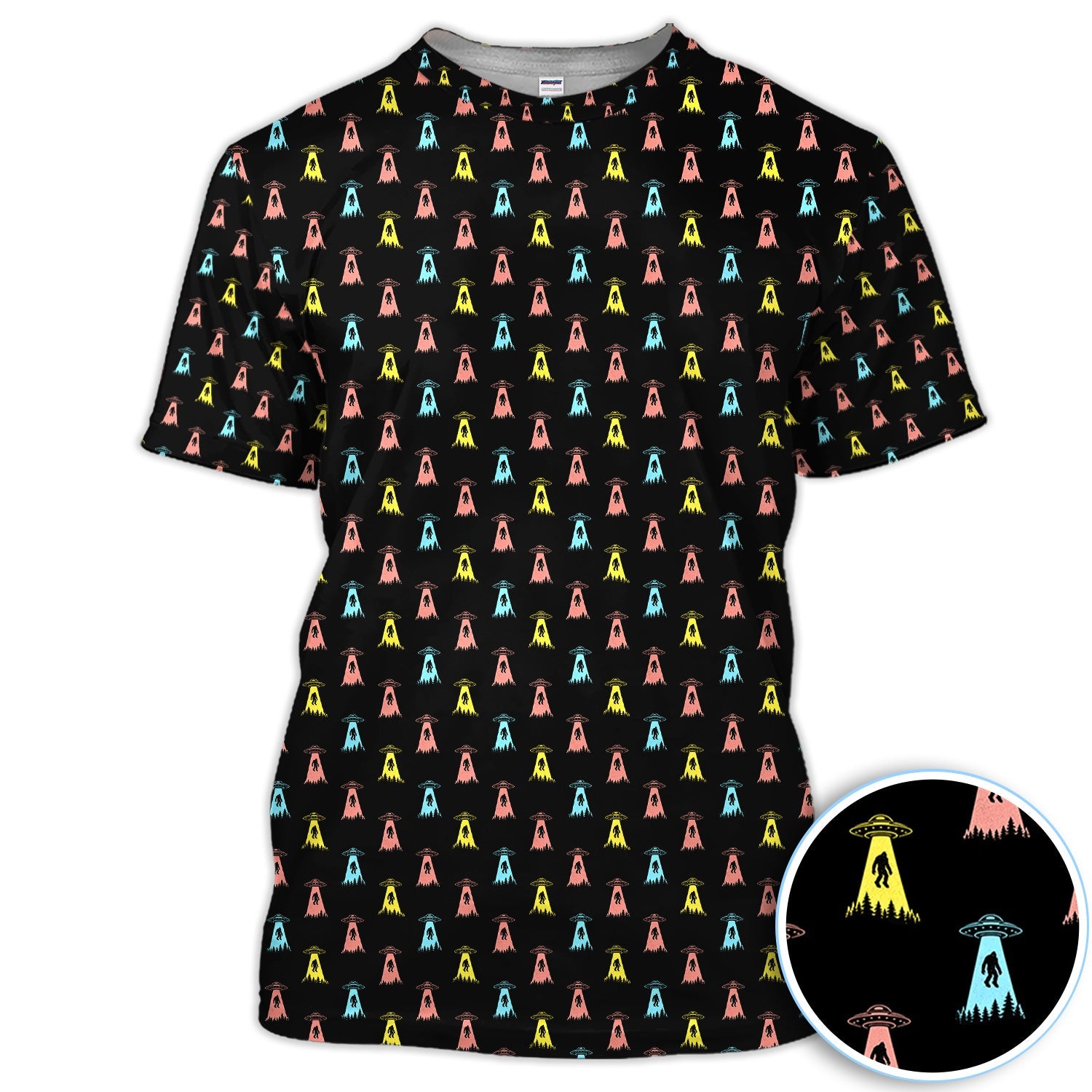 Funny UFO Bigfoot Abduction Pattern Shirt, Alien Sasquatch Golf Polo Shirt For Men, Sci Fi Golf Gift