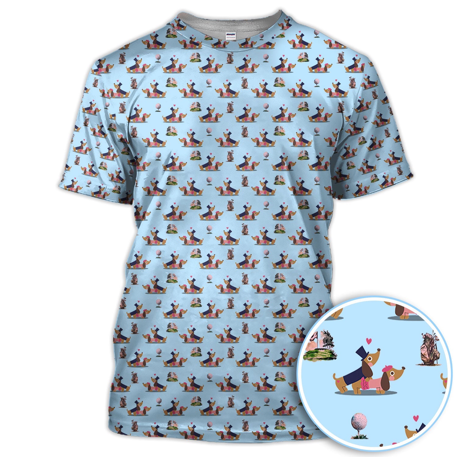 Dachshund Love Pattern Golf Shirt, Wiener Dog Golf Polos, Golf Gift For Golfer