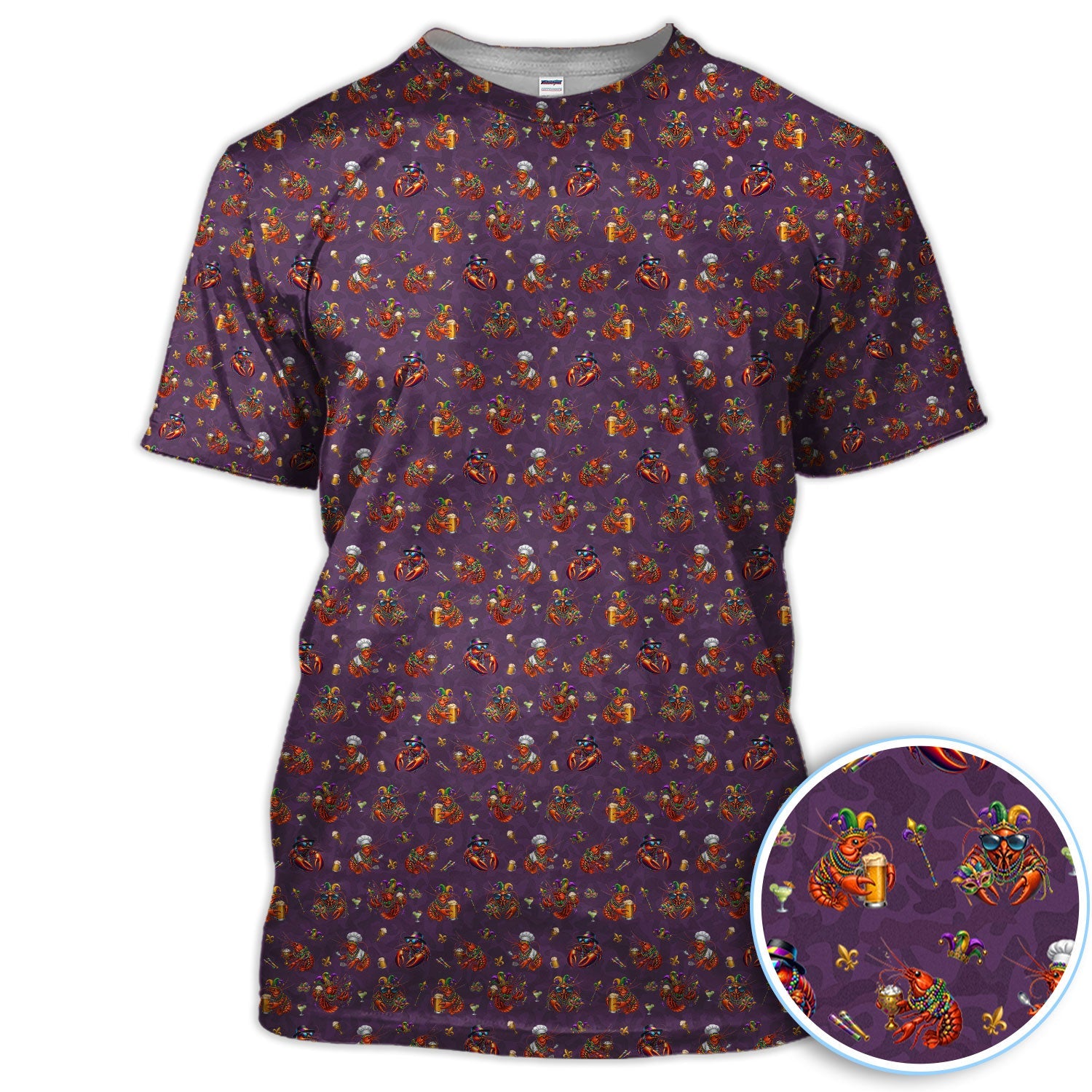 Funny Crawfish Mardi Gras Pattern Golf Shirt, Beer Crawdad Golf Polos For Golfer, Golf Gift For Men