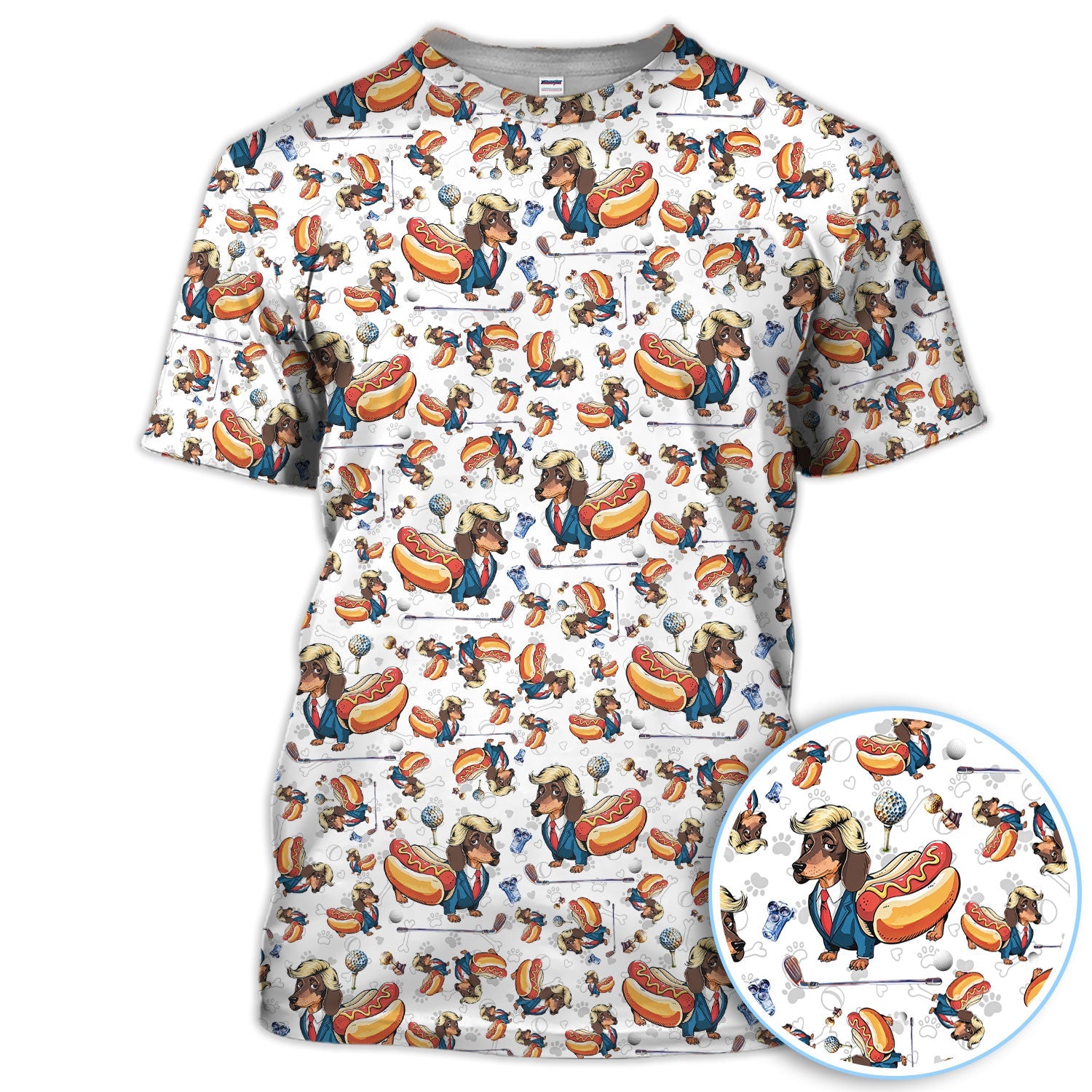 Funny Dachshund Golf Shirt For Men, Wiener Dog Pattern Golf Shirt, Crazy Golf Shirt For Golfer