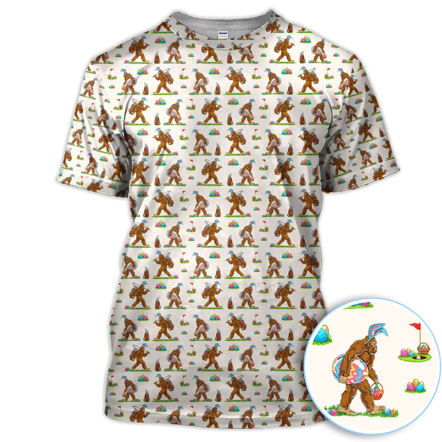 Bigfoot Easter Pattern Golf Polos, Bunny Sasquatch Golf Shirt For Men, Easter Day Shirt For Golfer