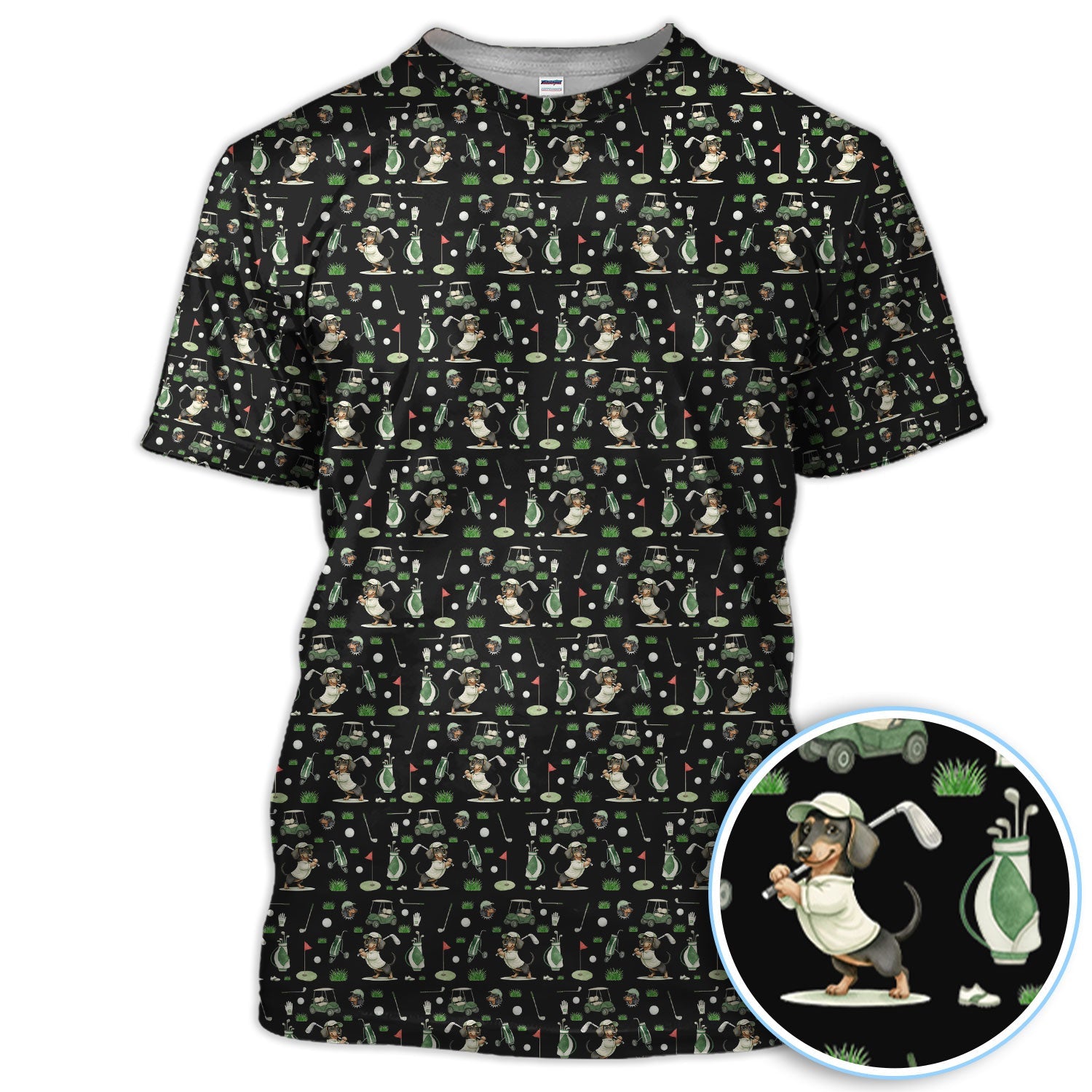 Funny Wiener Dog Golf Shirt, Dachshund Pattern Golf Polos, Crazy Golf Gift For Men