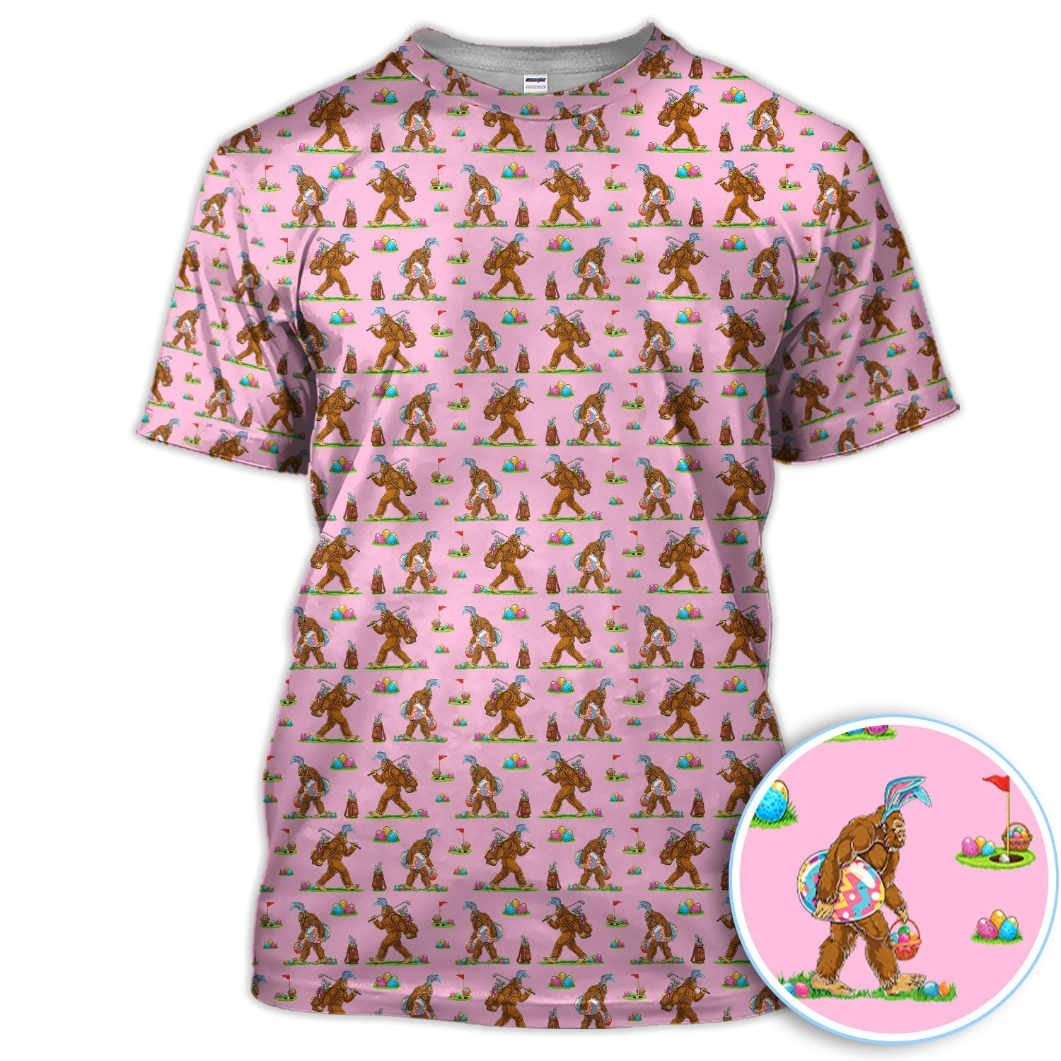 Bigfoot Easter Pattern Golf Polos, Bunny Sasquatch Golf Shirt For Men, Easter Day Shirt For Golfer