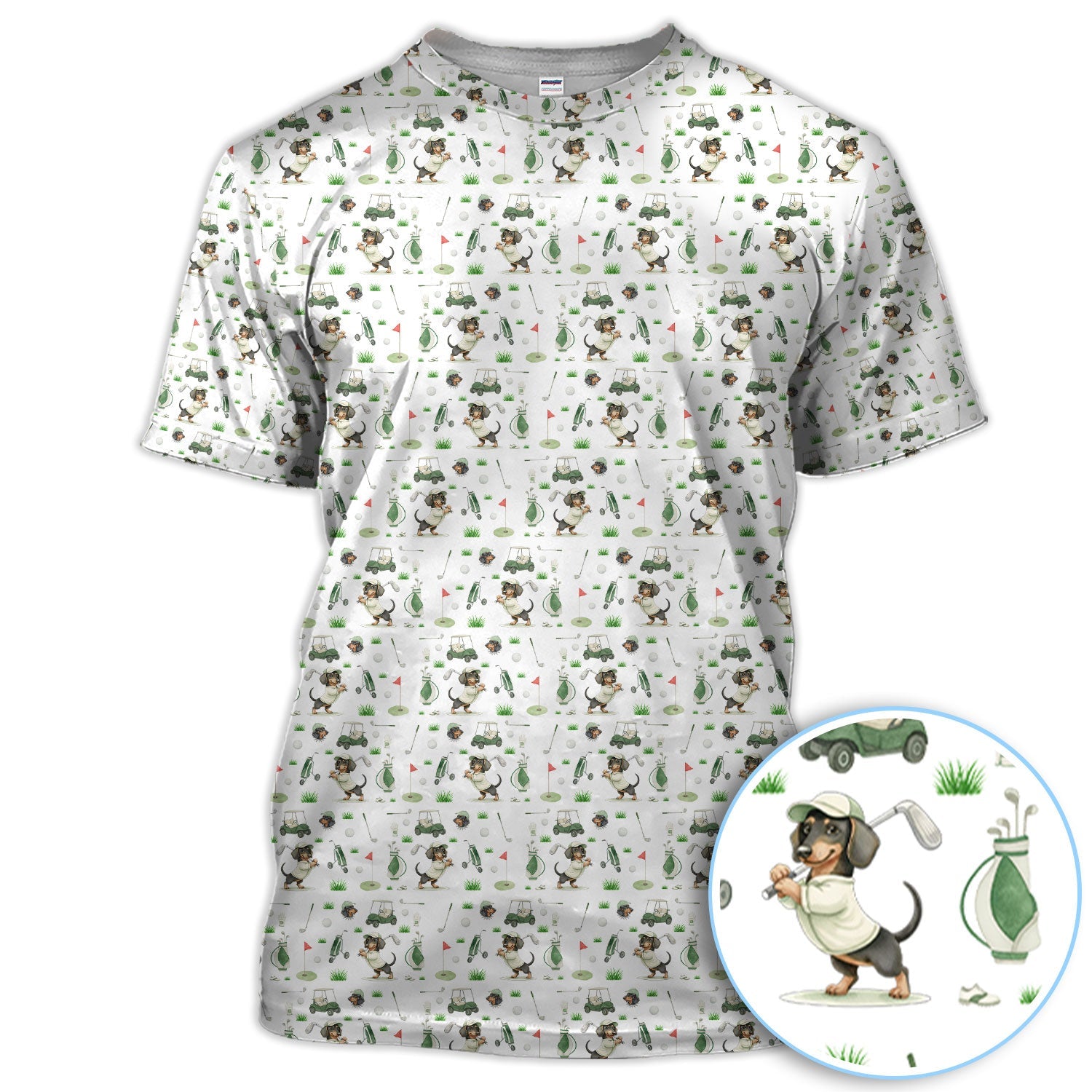 Funny Wiener Dog Golf Shirt, Dachshund Pattern Golf Polos, Crazy Golf Gift For Men