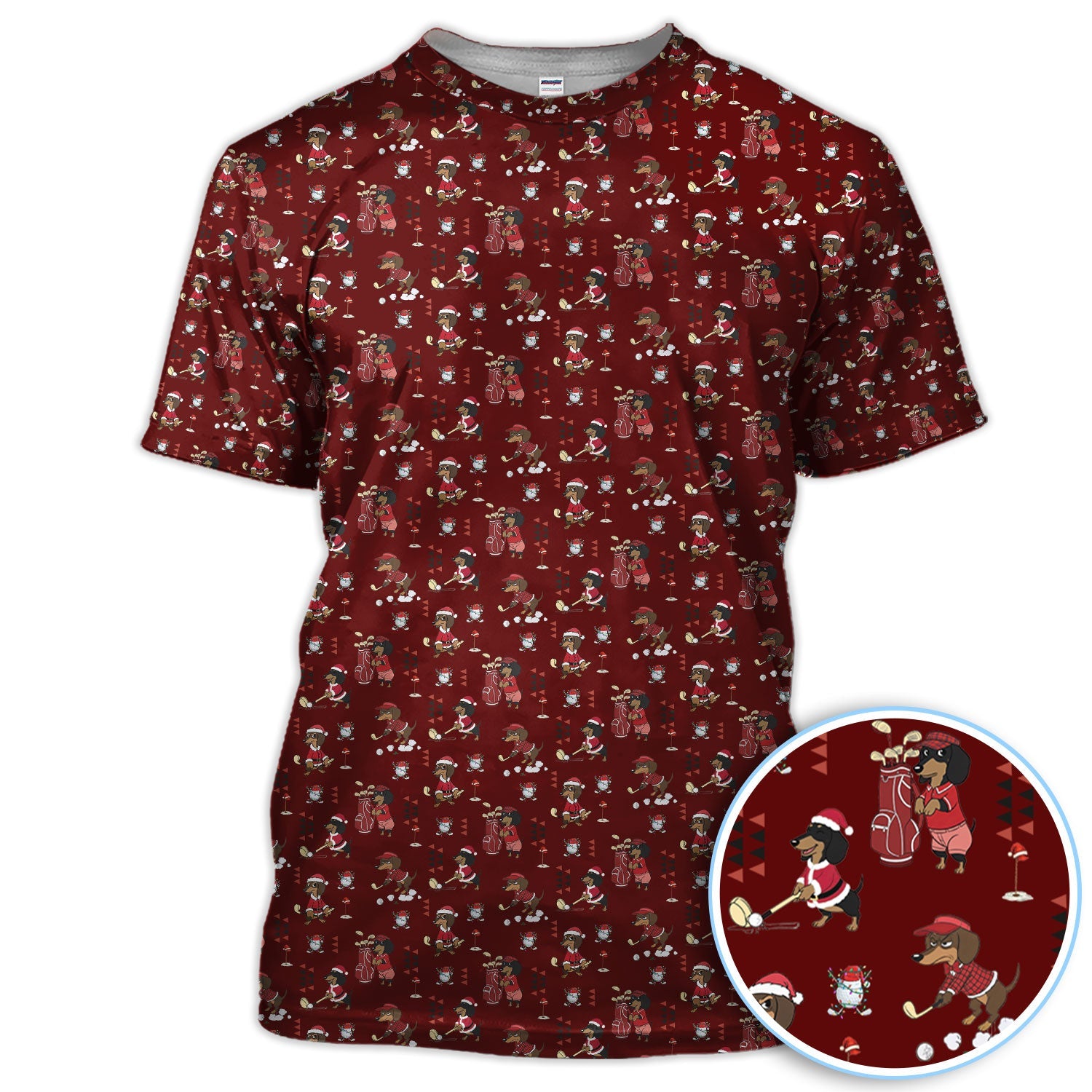 Funny Dachshund Christmas Golf Shirt, Cute Wiener Dog Pattern Polos, Festive Holiday Golf Shirt Gift For Men Golfers