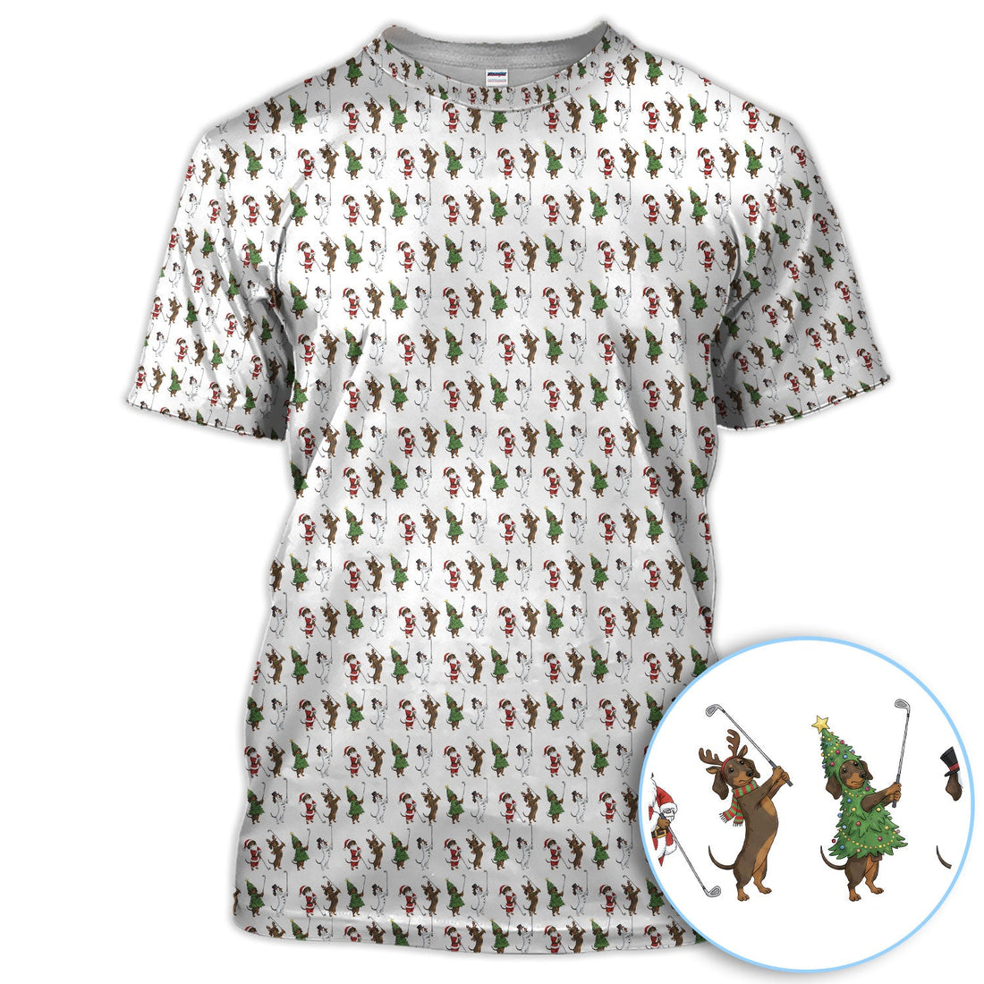 Dachshund Christmas Golf Polos, Funny Wiener Dog Golf Pattern Shirt For Golfer, Golf Gift For Men