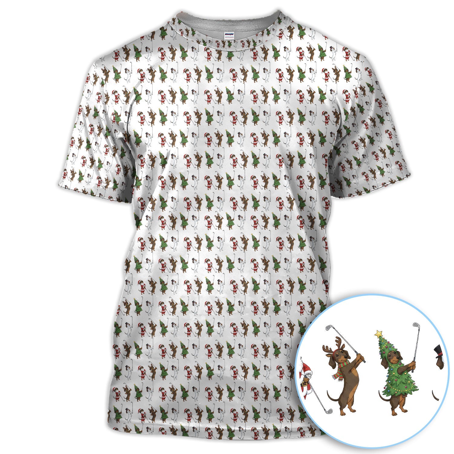 Dachshund Christmas Golf Polos, Funny Wiener Dog Golf Pattern Shirt For Golfer, Golf Gift For Men