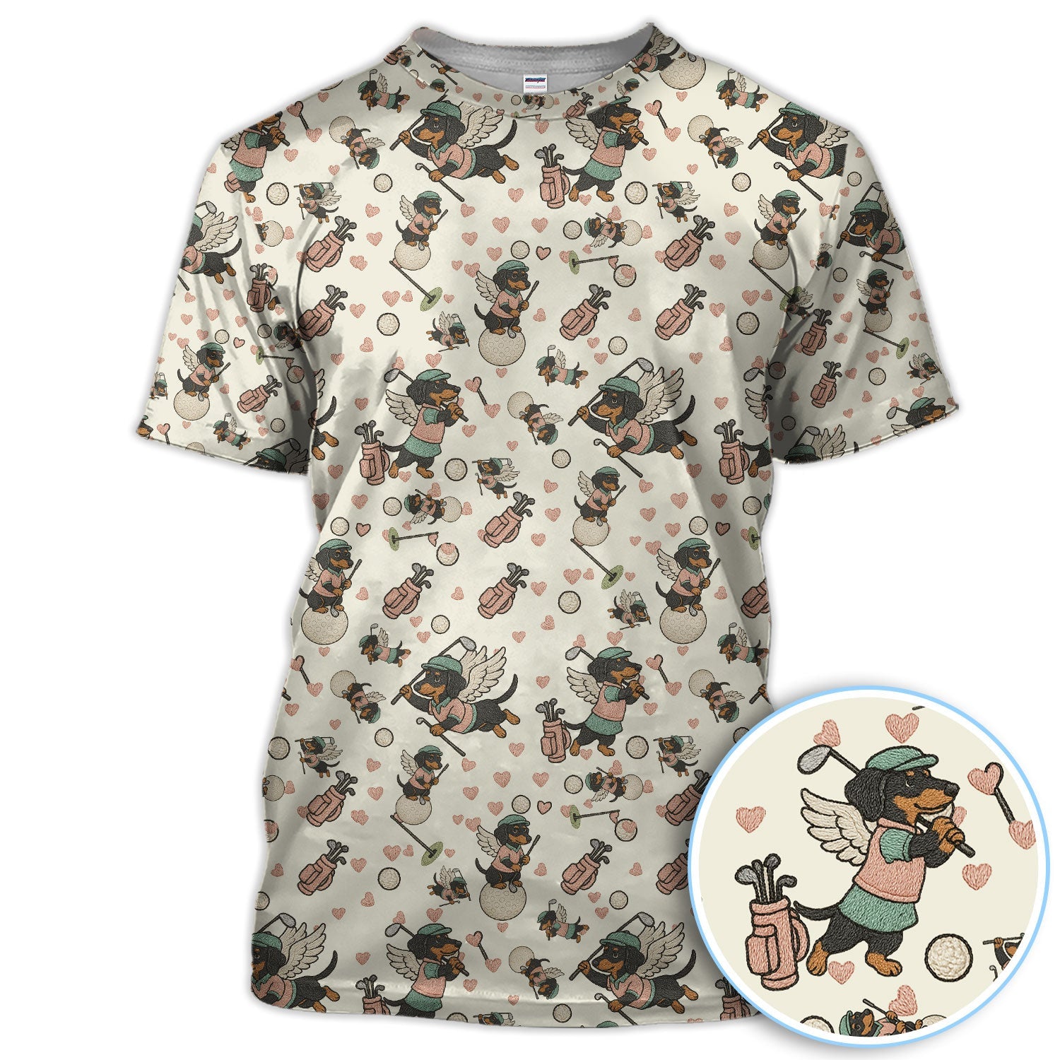 Angel Dachshund Golf Polos, Funny  Wiener Dog Golf Pattern Gift For Men, Golf Gift For Golfer