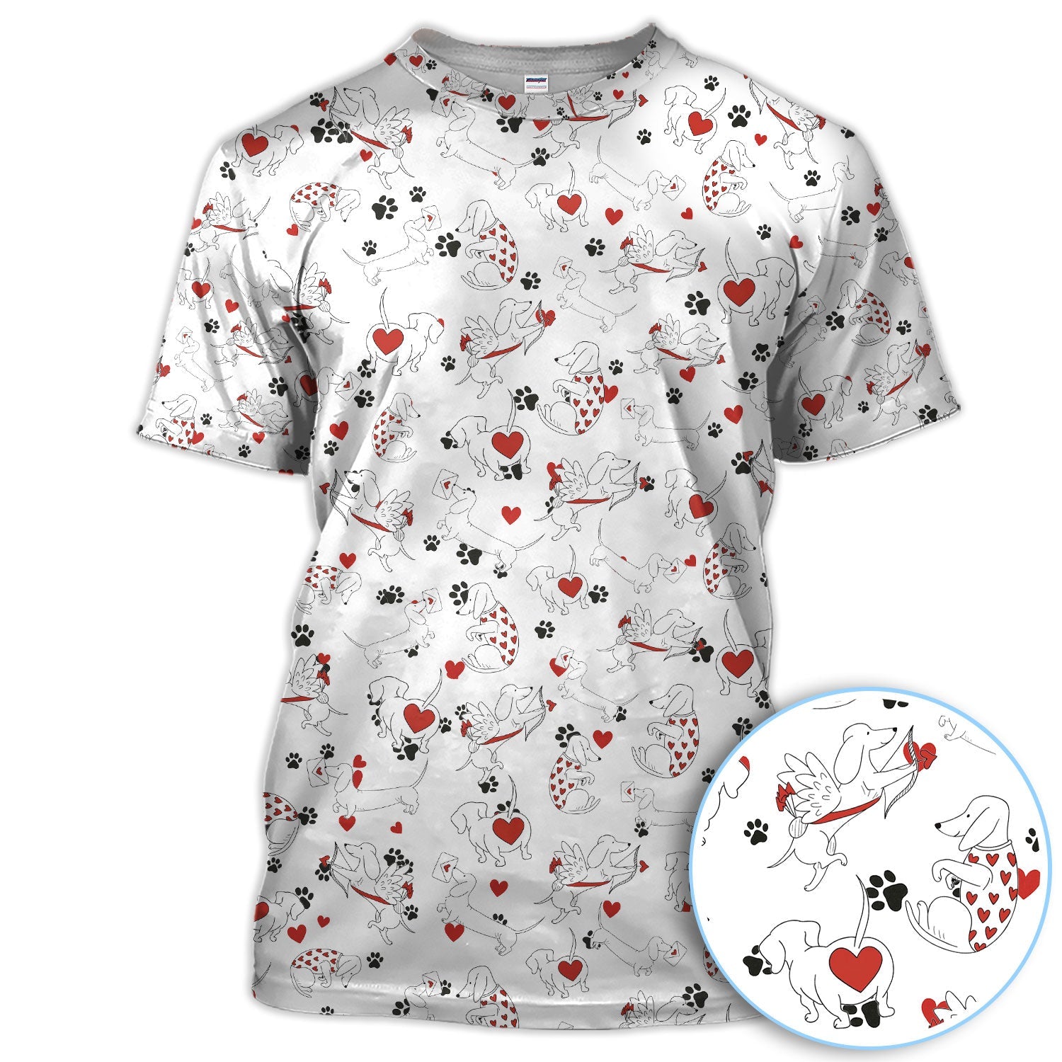 Funny Dachshund Polos For Golfer, Cupid Dog Pattern Golf Shirt, Golf Gift For Golfer