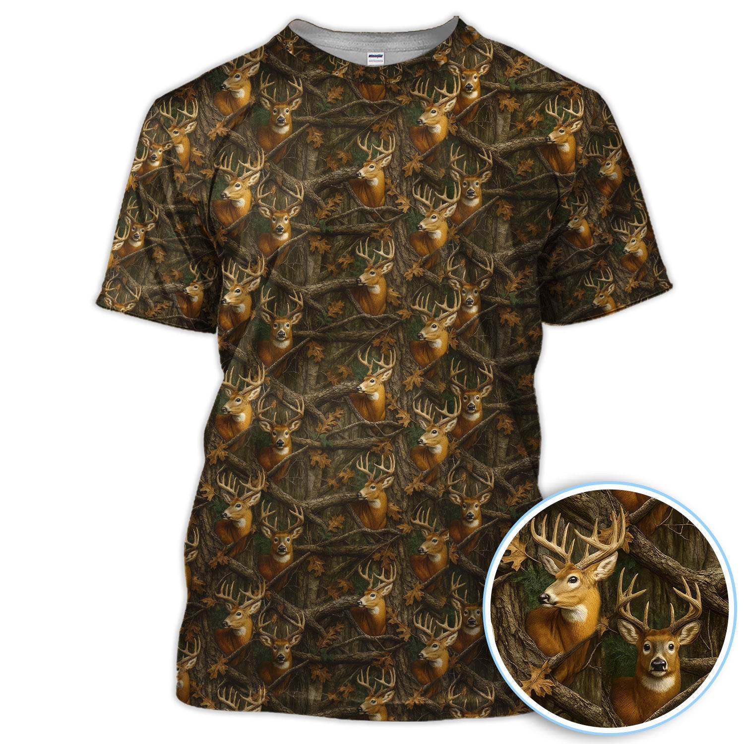 Deer Pattern Polos For Golfer, Realistic Camo Shirt, Crazy Golf Shirt For Men