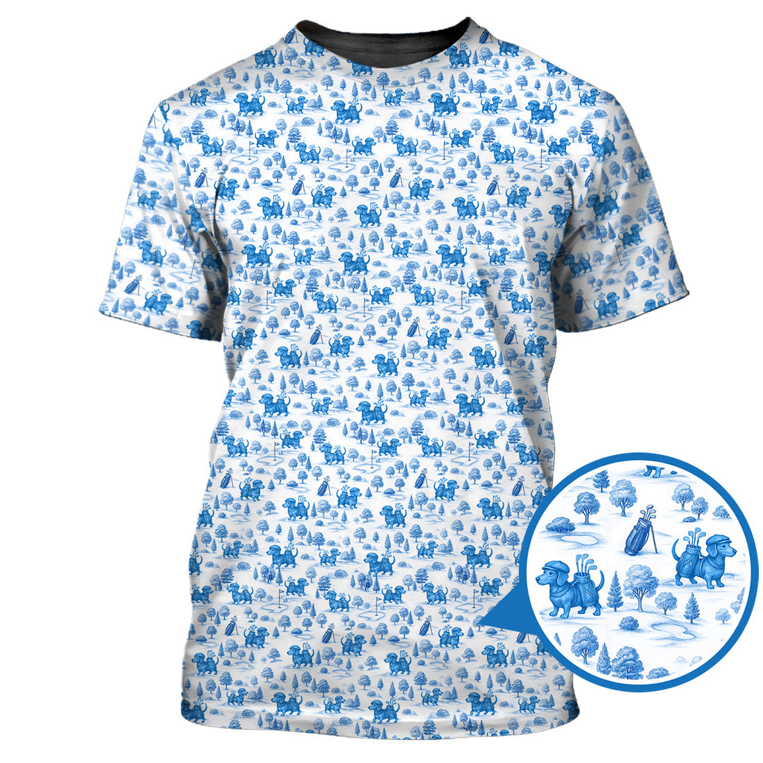 Dachshund Golf Shirt For Golfer, Toile De Jouy Pattern Golf Shirt, Dog Golf Shirt For Women