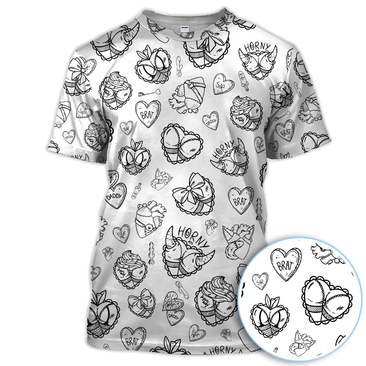 Horny Brat Sketch Pattern Polos, Funny Golf Shirt For Men, Golf Gift For Golfer
