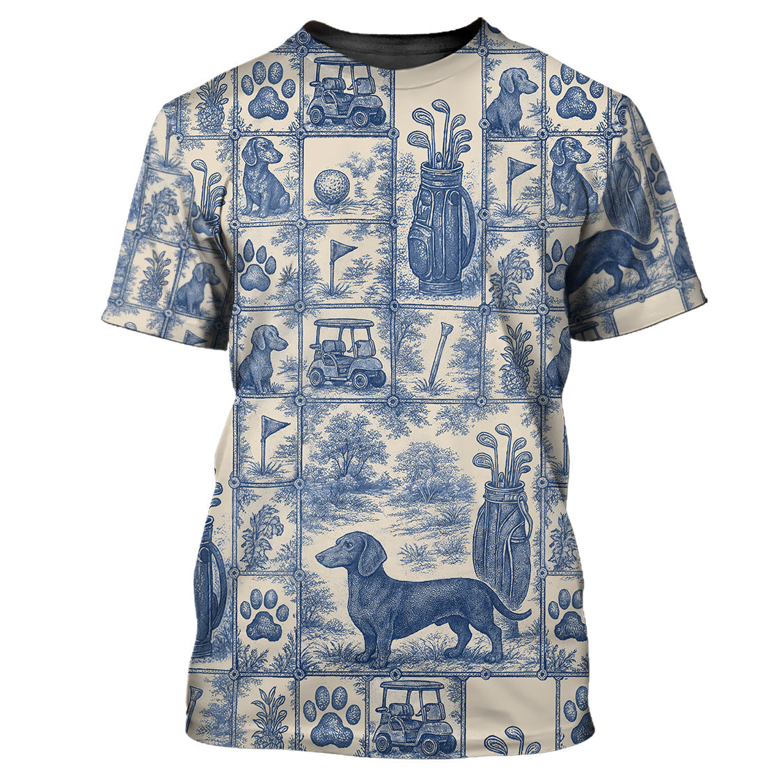 Pattern Golf Shirt, Dachshund Golf Shirt For Men, Toile De Jouy Shirt For Golfer