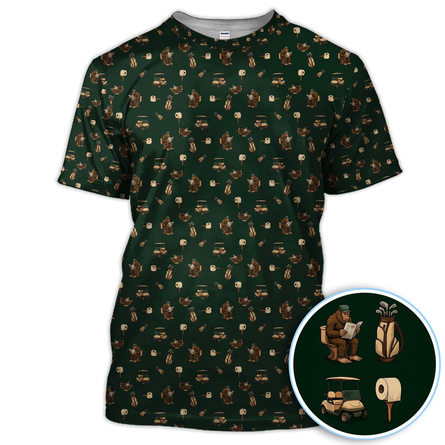 Funny Golf Shirt For Men, Bigfoot Pattern Golf Shirt, Crazy Golf Shirt For Golfer