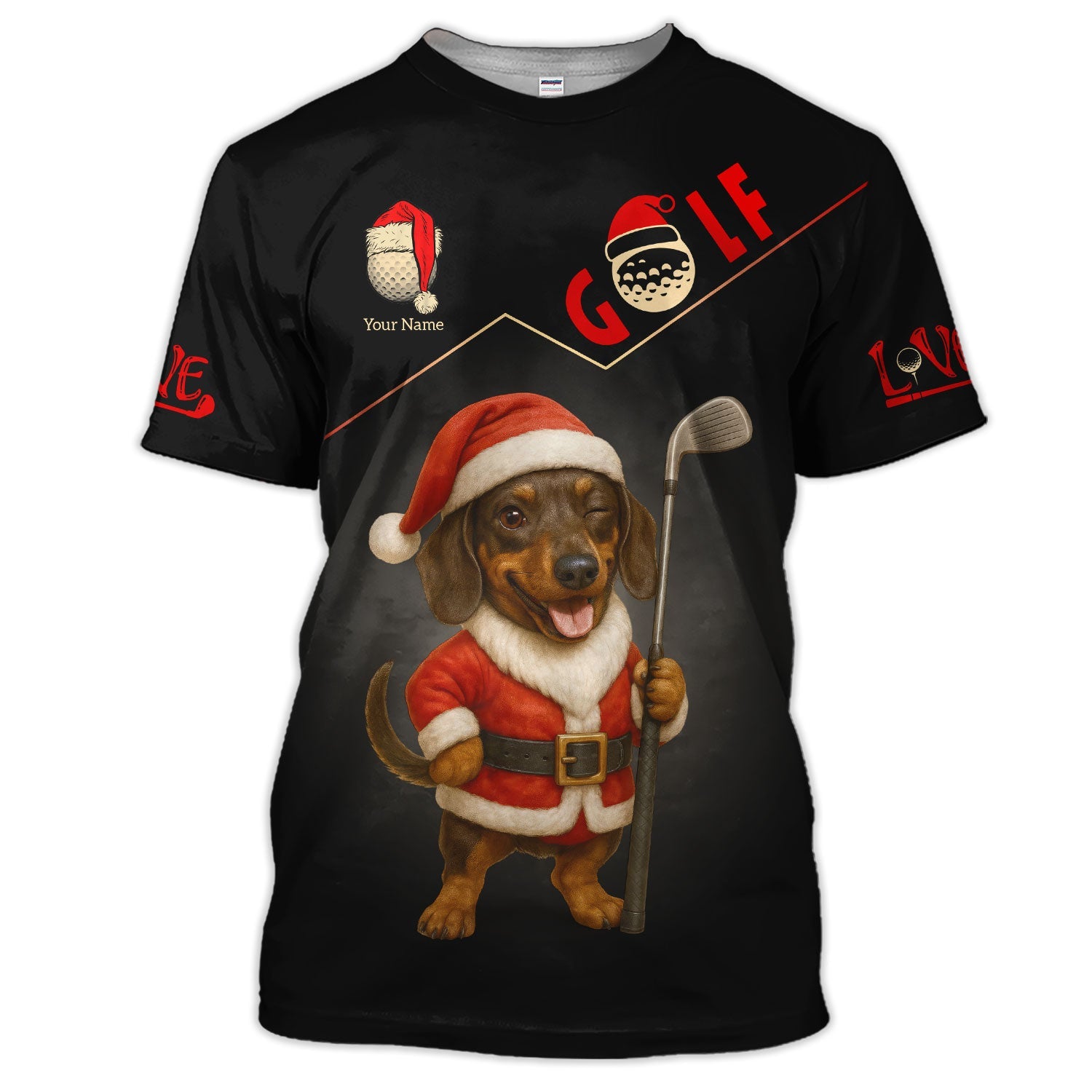 Personalized Dachshund Santa Golf Polos, Custom Name Christmas Golf Shirt, Golf Gift For Dog Lover