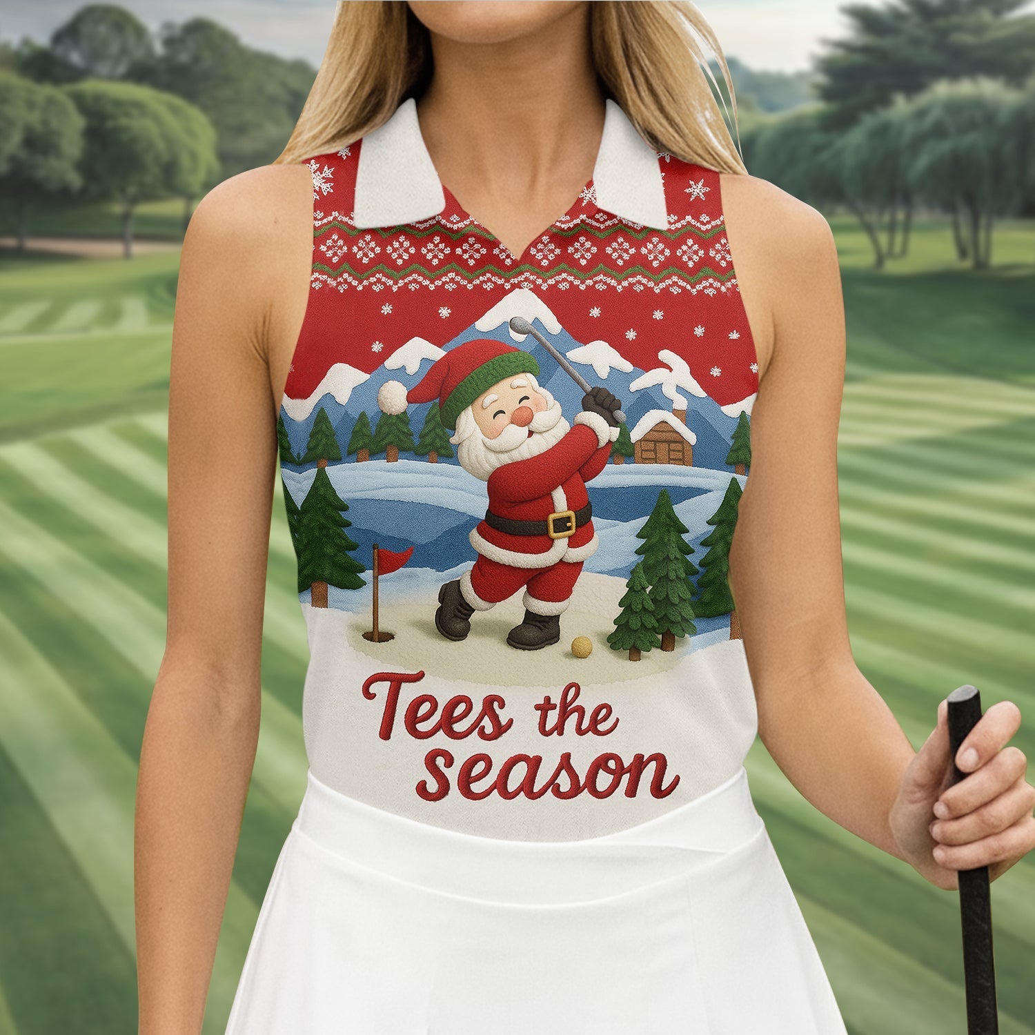 Santa Golfing Tees The Season Christmas Golf Shirt, Women's Golf Tops, Ladies Golf Shirts, Golf Gift For Ladies