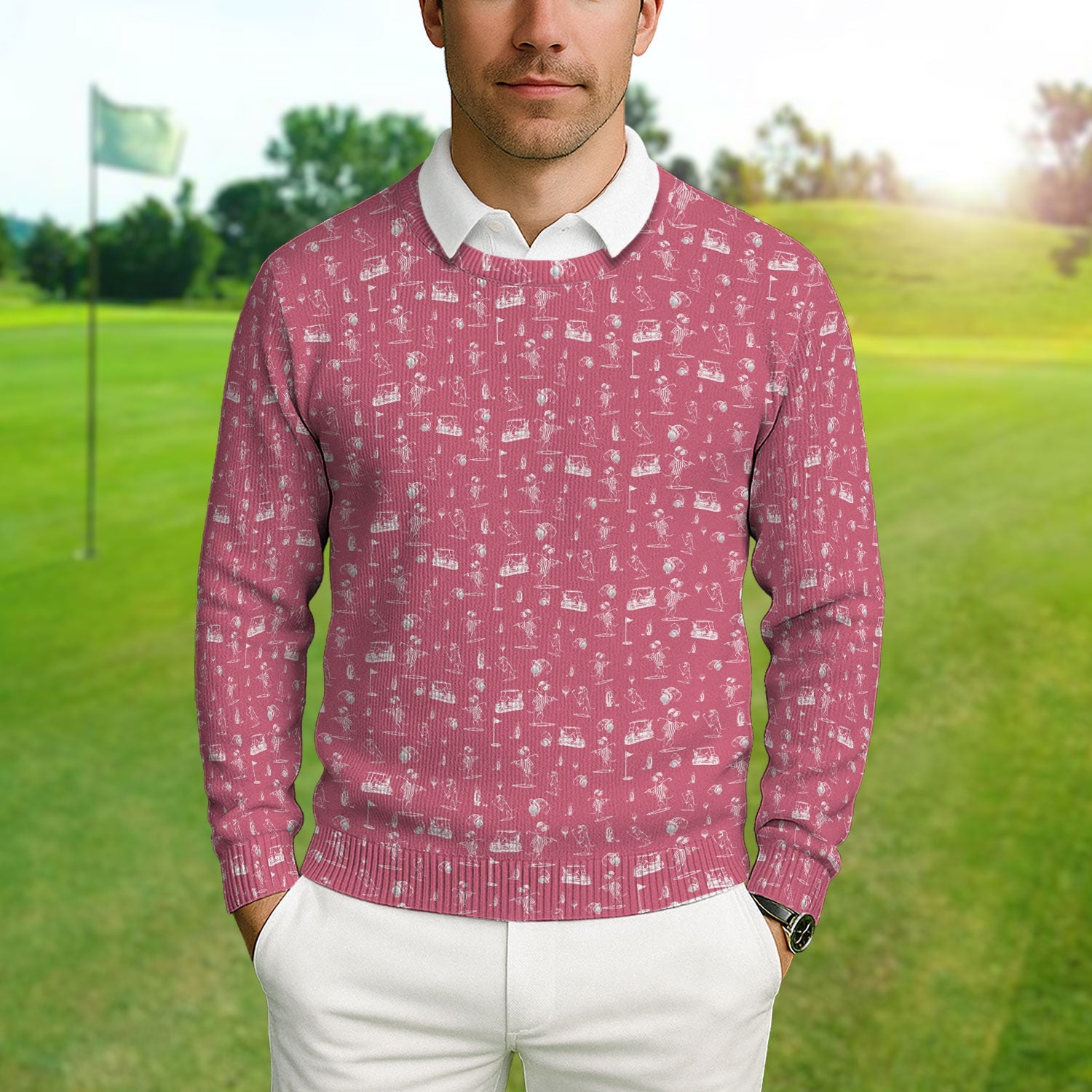 Dachshund Pattern Golf Ugly Sweater, Crazy Wiener Dog Golf Sweater, Golf Gift For Dogs Lover