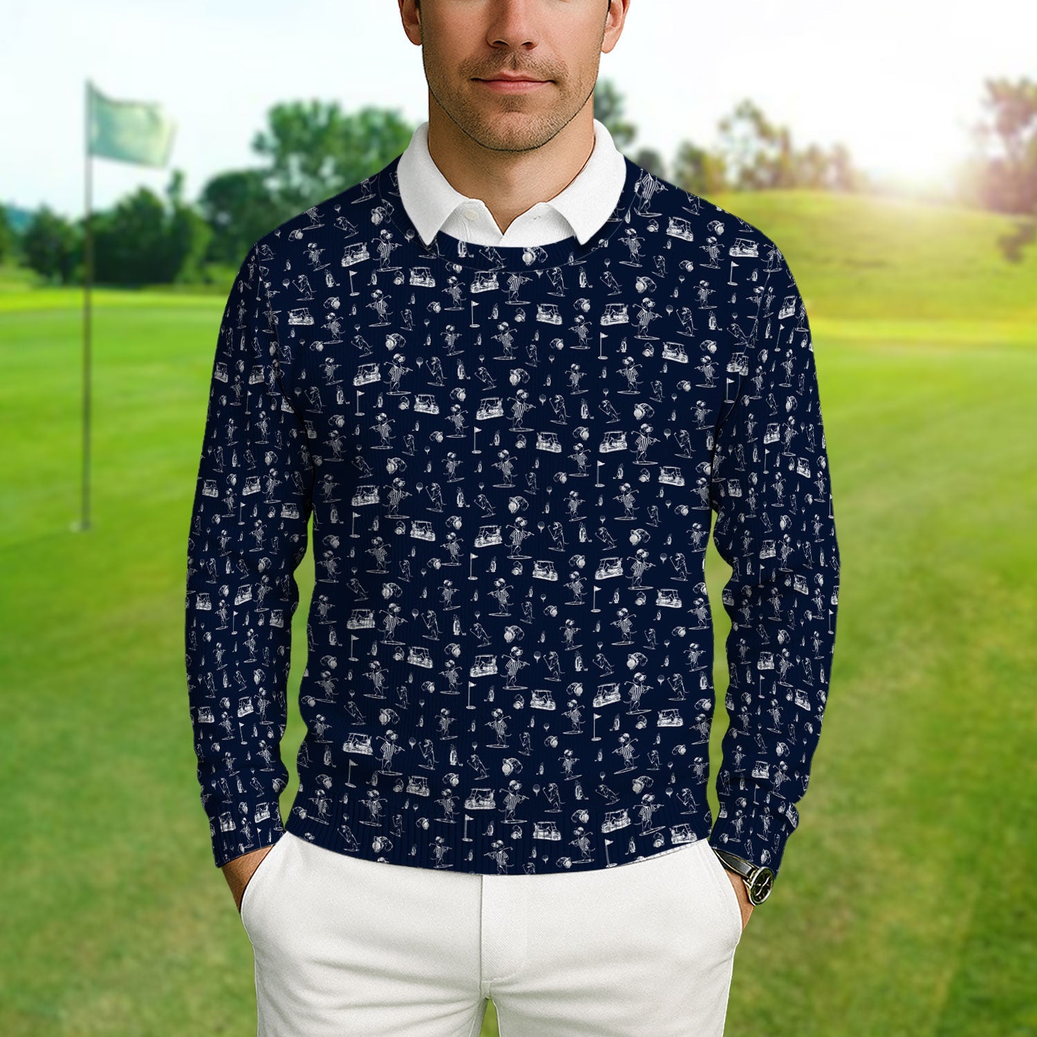 Dachshund Pattern Golf Ugly Sweater, Crazy Wiener Dog Golf Sweater, Golf Gift For Dogs Lover