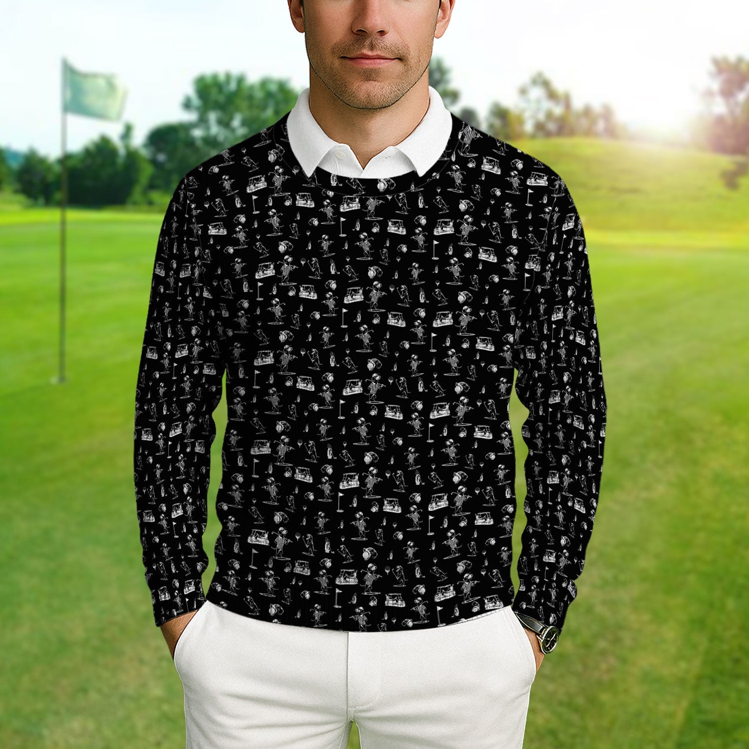 Dachshund Pattern Golf Ugly Sweater, Crazy Wiener Dog Golf Sweater, Golf Gift For Dogs Lover