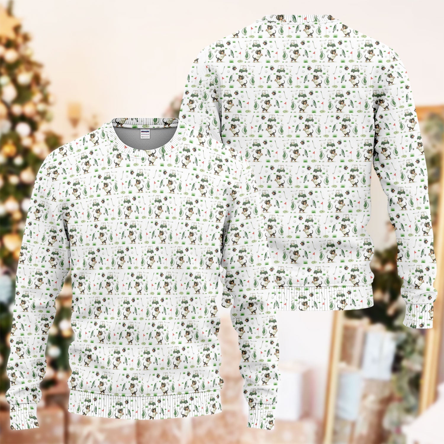 Funny Wiener Dog Golf Ugly Sweater, Dachshund Pattern Golf Sweater, Crazy Golf Gift For Men