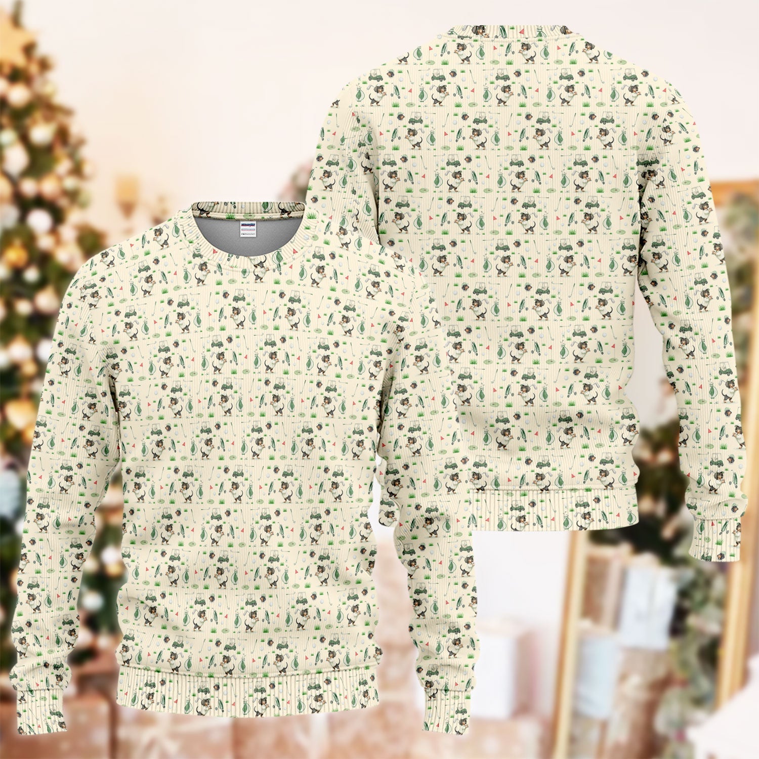Funny Wiener Dog Golf Ugly Sweater, Dachshund Pattern Golf Sweater, Crazy Golf Gift For Men