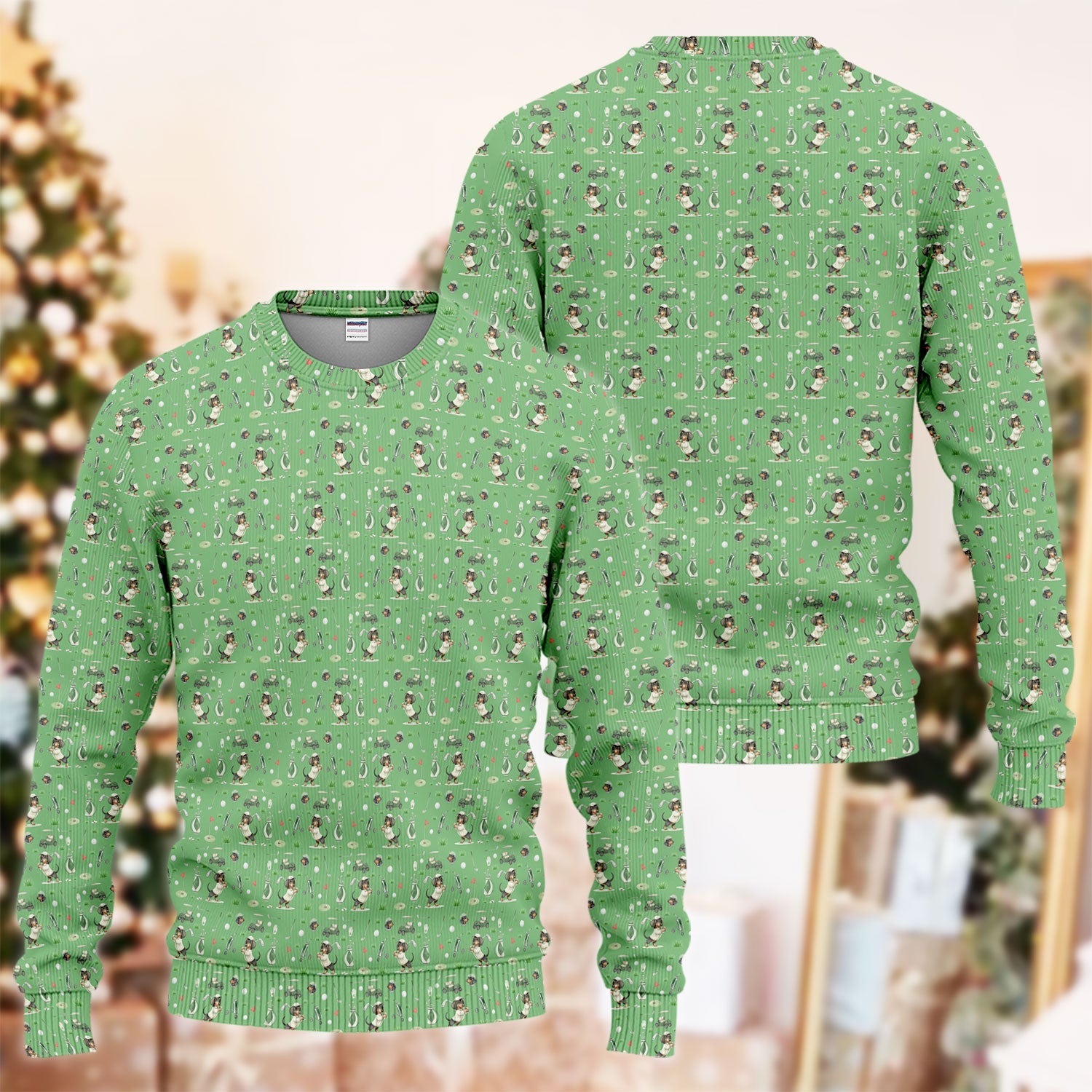 Funny Wiener Dog Golf Ugly Sweater, Dachshund Pattern Golf Sweater, Crazy Golf Gift For Men