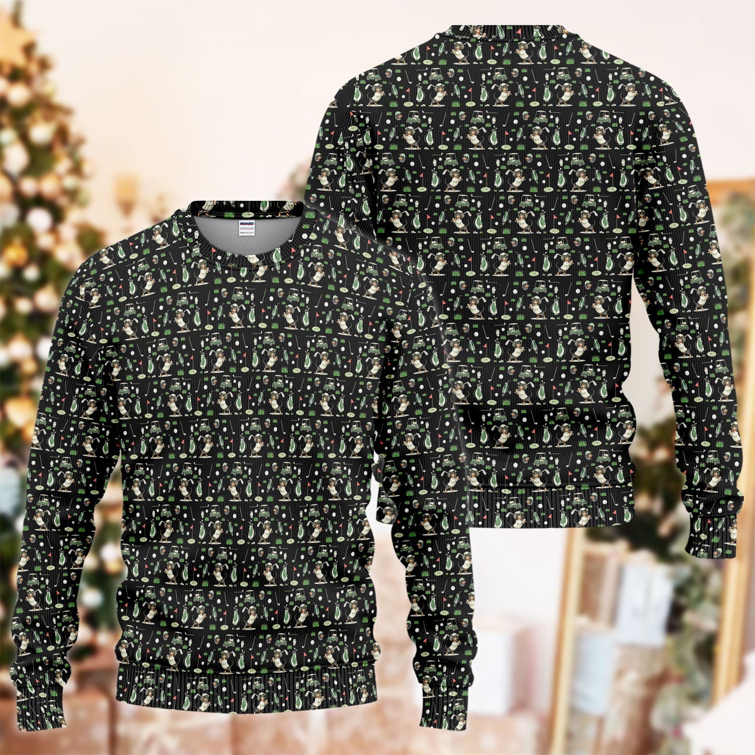 Funny Wiener Dog Golf Ugly Sweater, Dachshund Pattern Golf Sweater, Crazy Golf Gift For Men