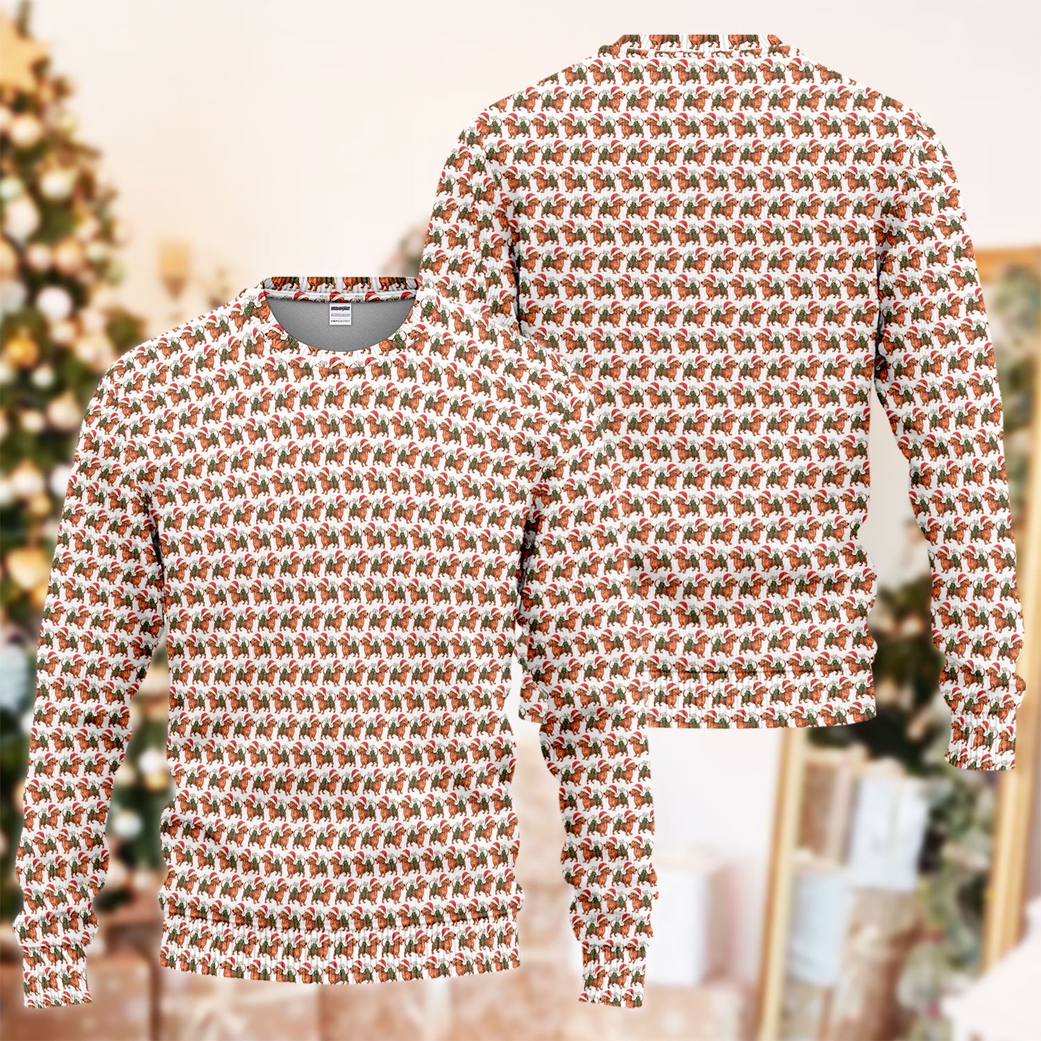 Funny Christmas Dachshund Ugly Sweater, Wiener Dog Pattern Xmas Sweater, Holiday Golf Gift For Men