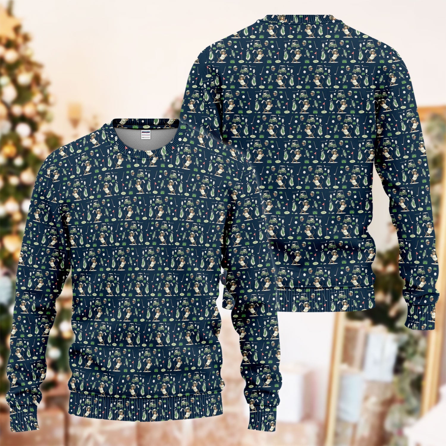 Funny Wiener Dog Golf Ugly Sweater, Dachshund Pattern Golf Sweater, Crazy Golf Gift For Men