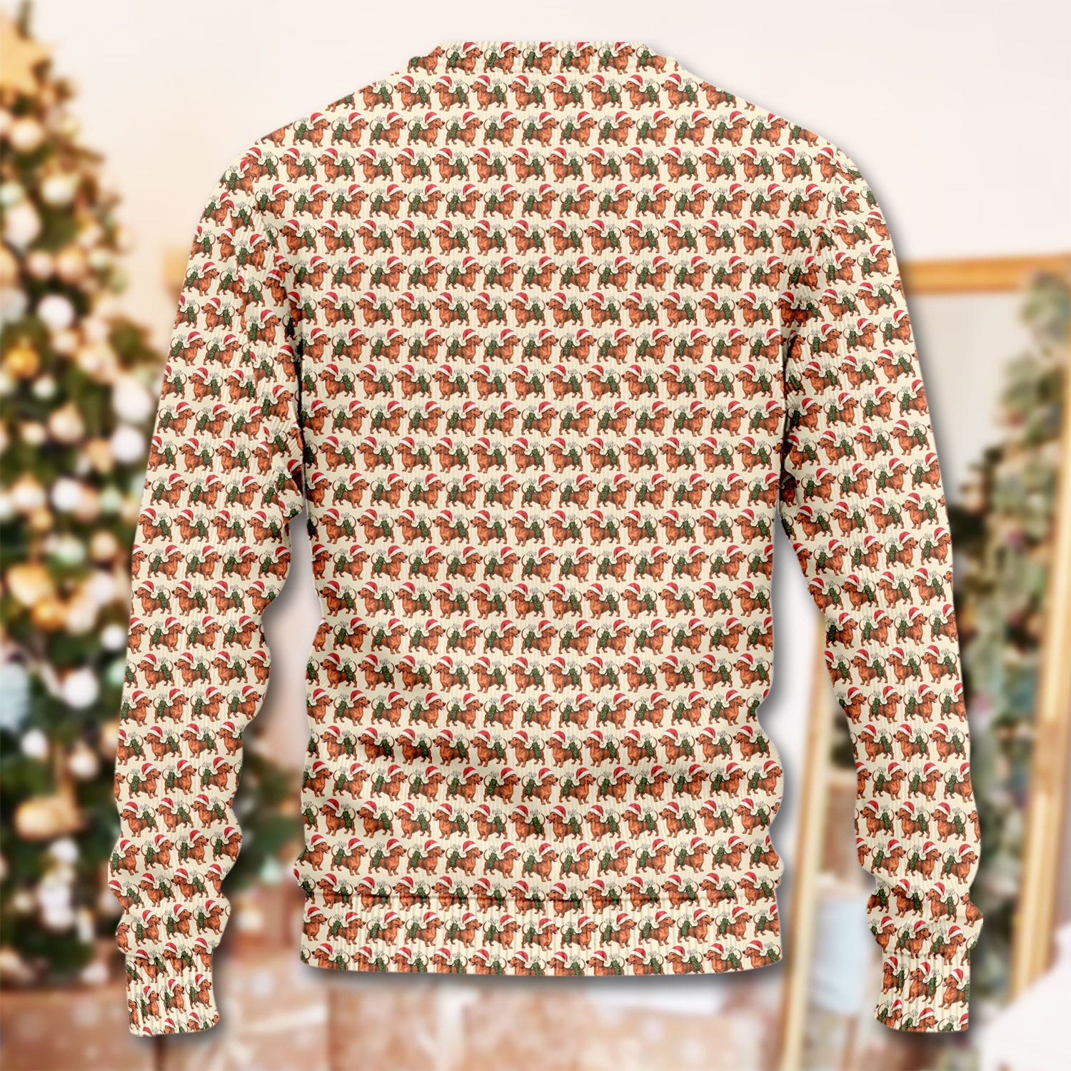 Funny Christmas Dachshund Ugly Sweater, Wiener Dog Pattern Xmas Sweater, Holiday Golf Gift For Men