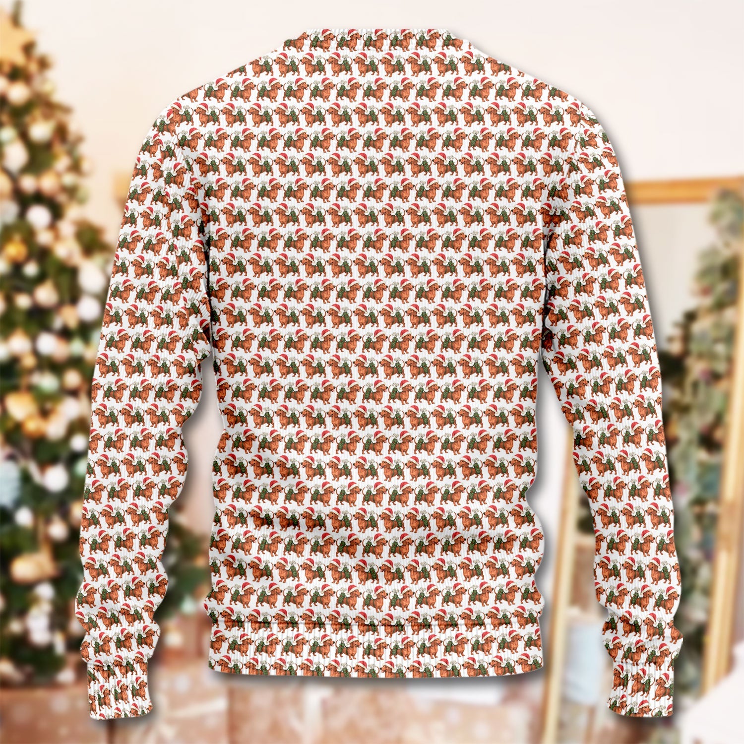 Funny Christmas Dachshund Ugly Sweater, Wiener Dog Pattern Xmas Sweater, Holiday Golf Gift For Men