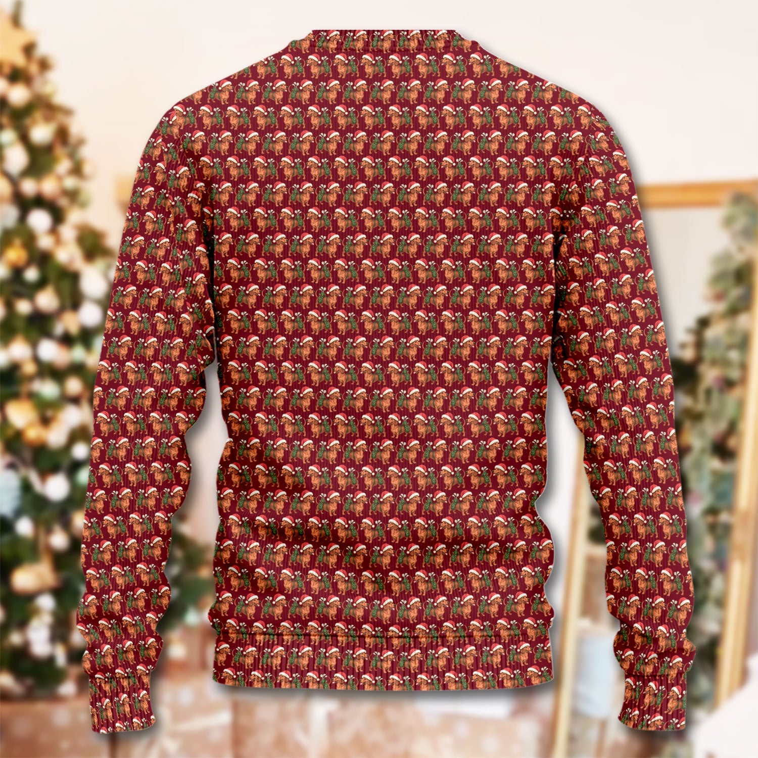 Funny Christmas Dachshund Ugly Sweater, Wiener Dog Pattern Xmas Sweater, Holiday Golf Gift For Men