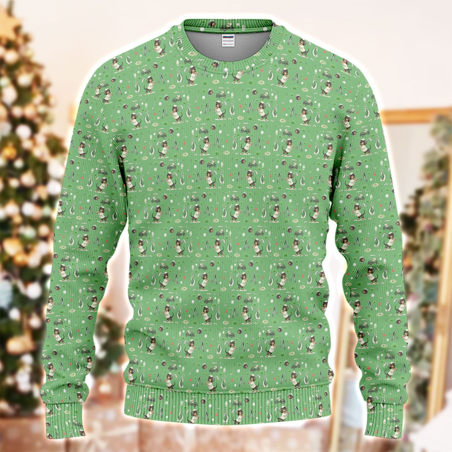 Funny Wiener Dog Golf Ugly Sweater, Dachshund Pattern Golf Sweater, Crazy Golf Gift For Men