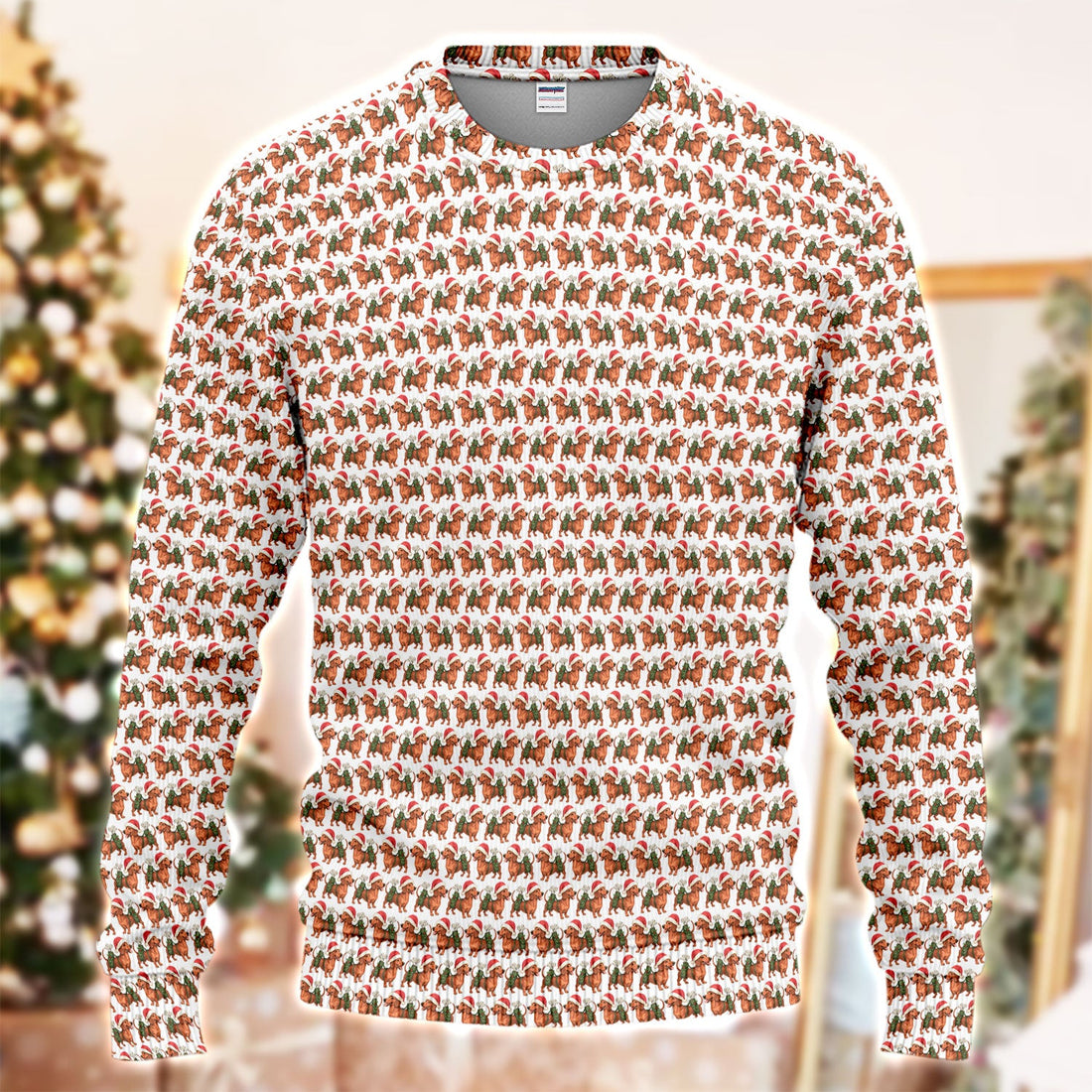 Funny Christmas Dachshund Ugly Sweater, Wiener Dog Pattern Xmas Sweater, Holiday Golf Gift For Men