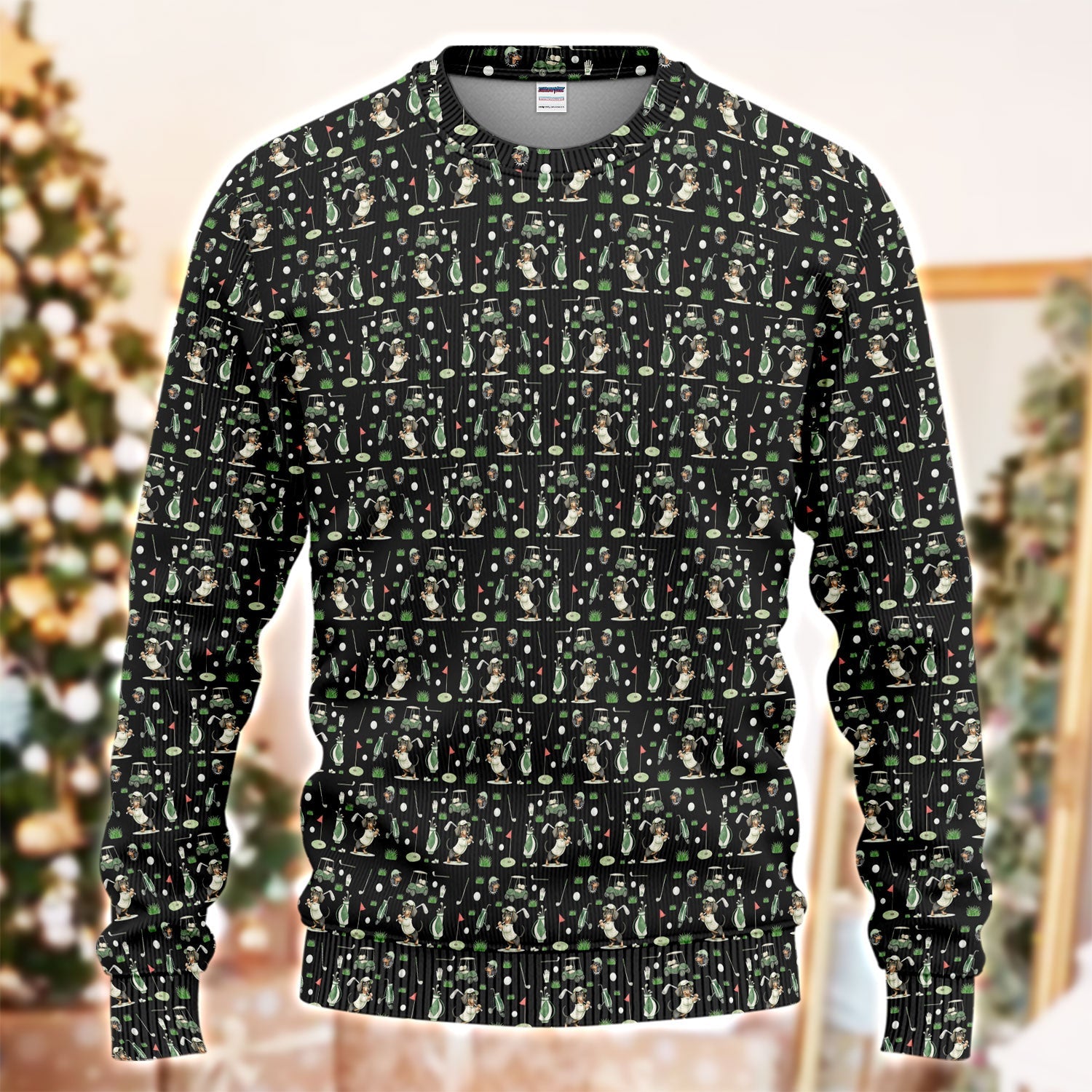 Funny Wiener Dog Golf Ugly Sweater, Dachshund Pattern Golf Sweater, Crazy Golf Gift For Men