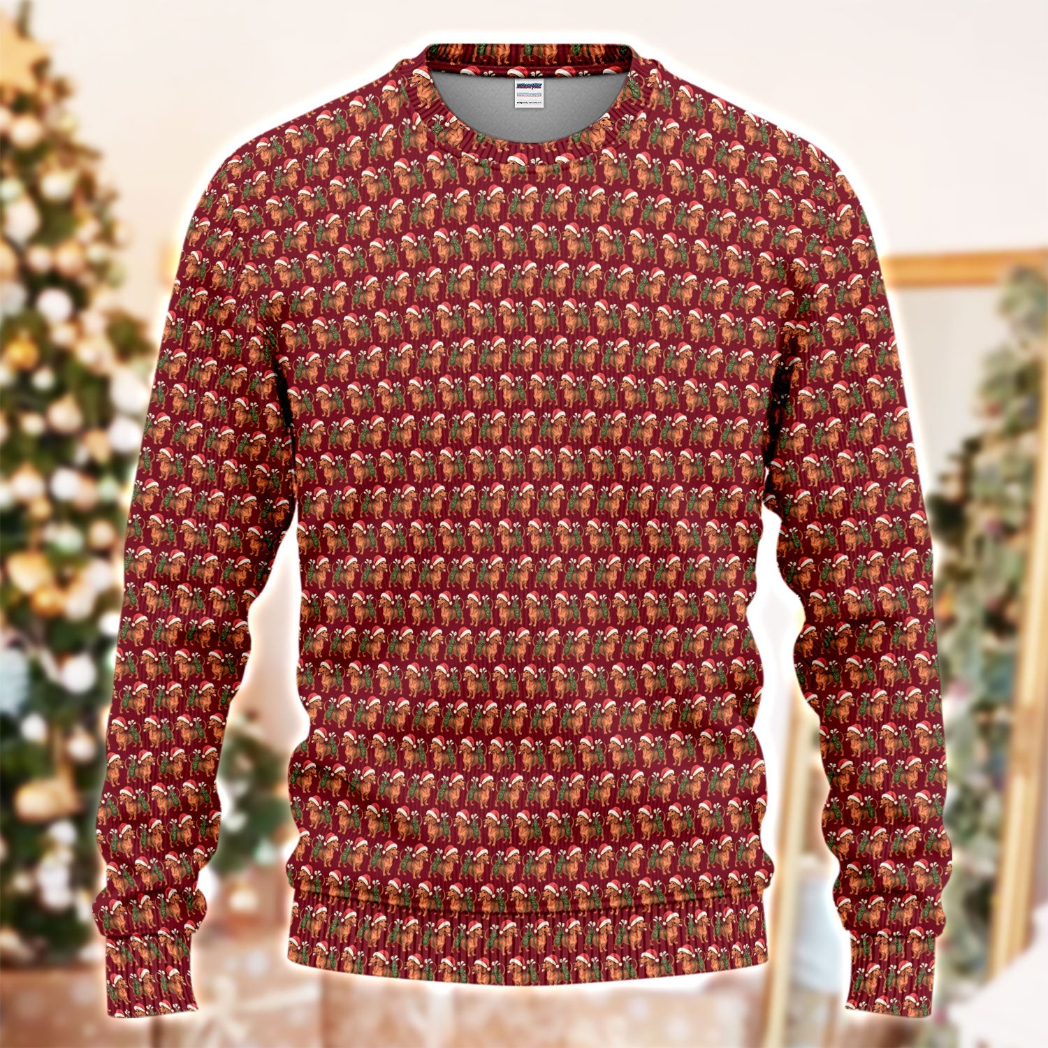 Funny Christmas Dachshund Ugly Sweater, Wiener Dog Pattern Xmas Sweater, Holiday Golf Gift For Men
