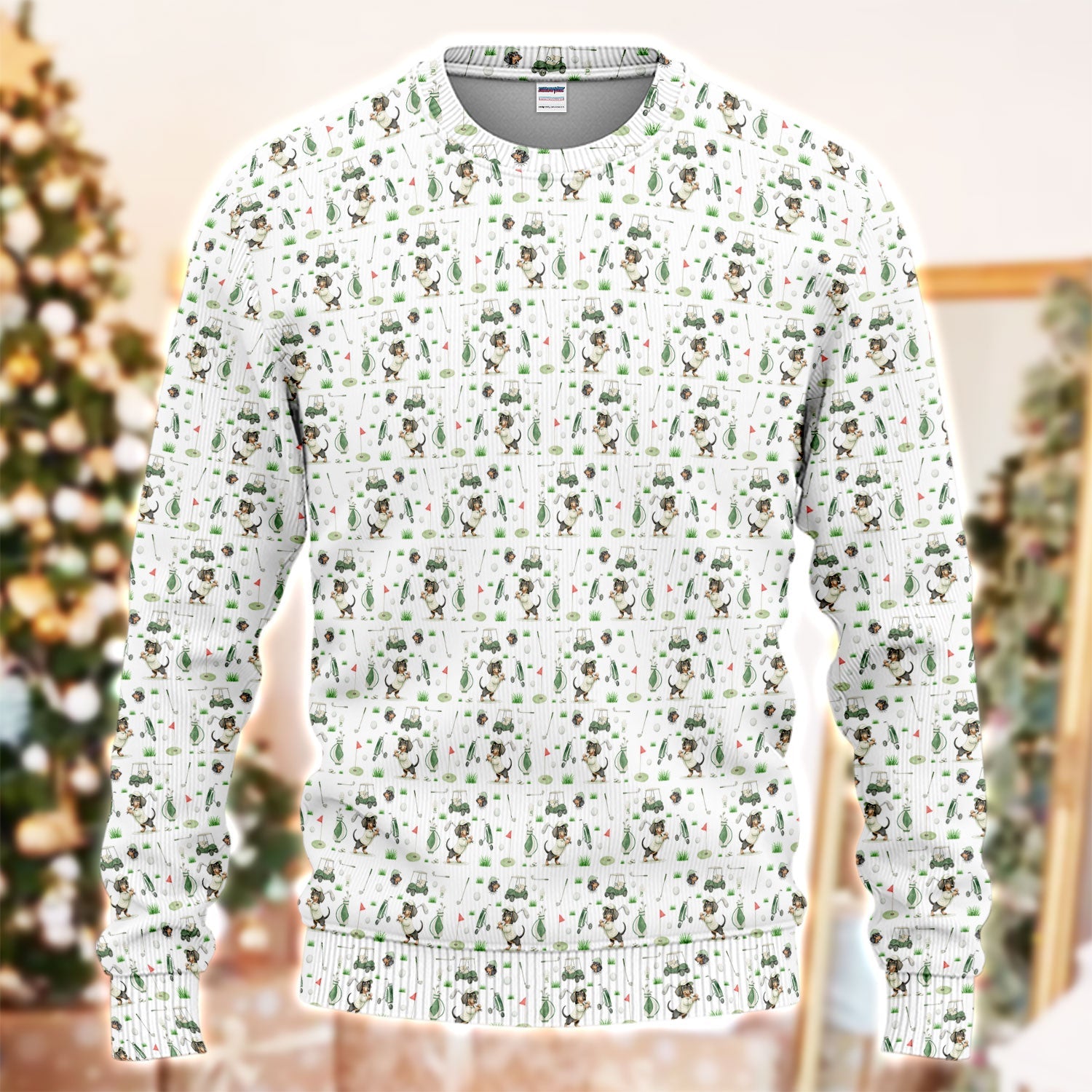 Funny Wiener Dog Golf Ugly Sweater, Dachshund Pattern Golf Sweater, Crazy Golf Gift For Men