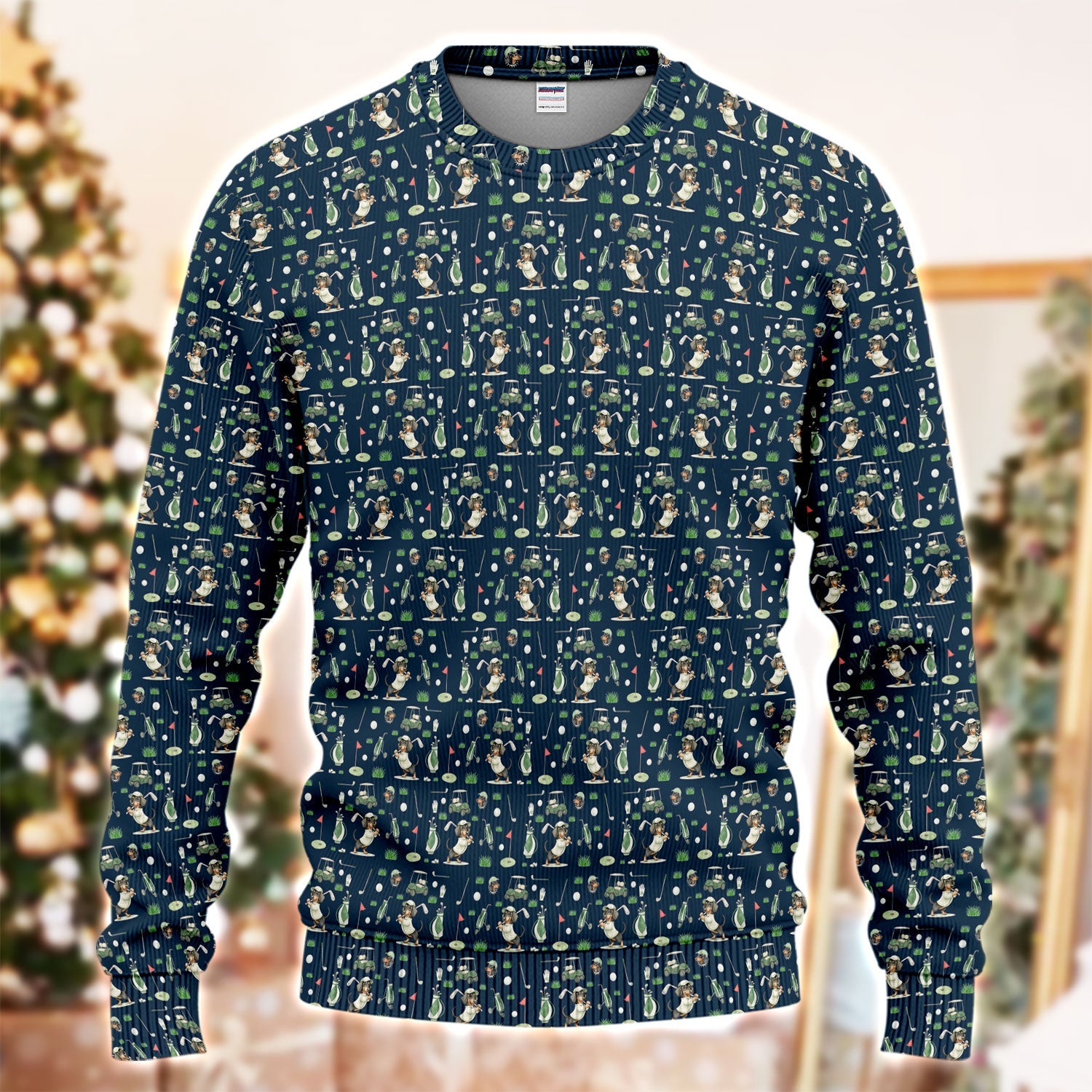 Funny Wiener Dog Golf Ugly Sweater, Dachshund Pattern Golf Sweater, Crazy Golf Gift For Men